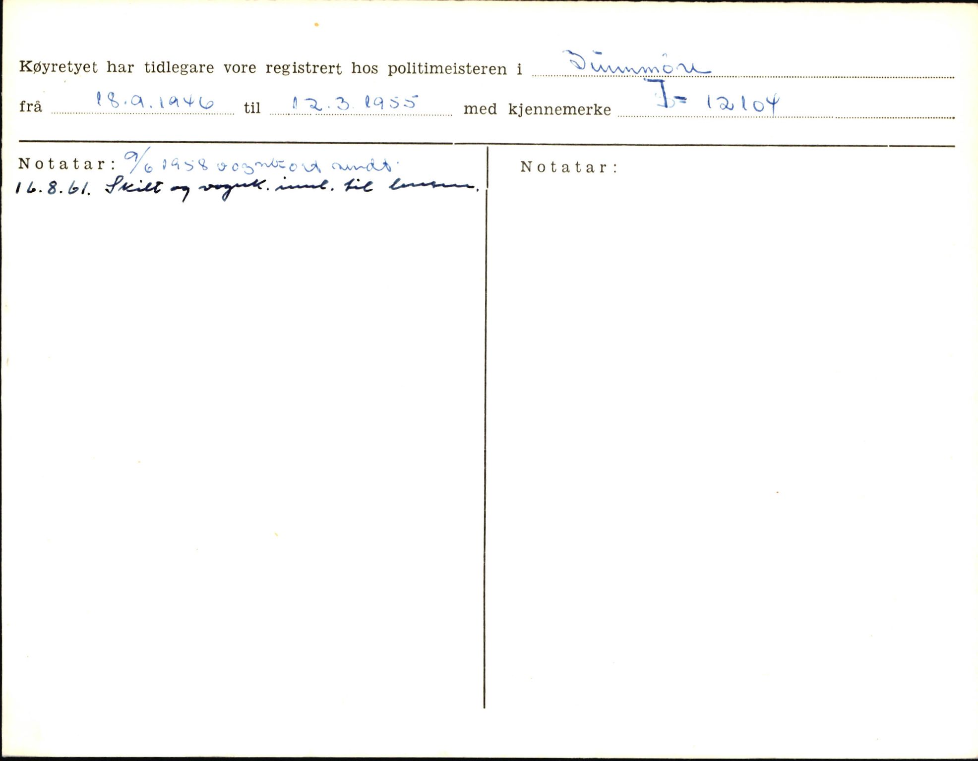 Statens vegvesen, Sogn og Fjordane vegkontor, AV/SAB-A-5301/4/F/L0006: Registerkort utmeldte Fjordane S8300-9500, 1930-1961, s. 47