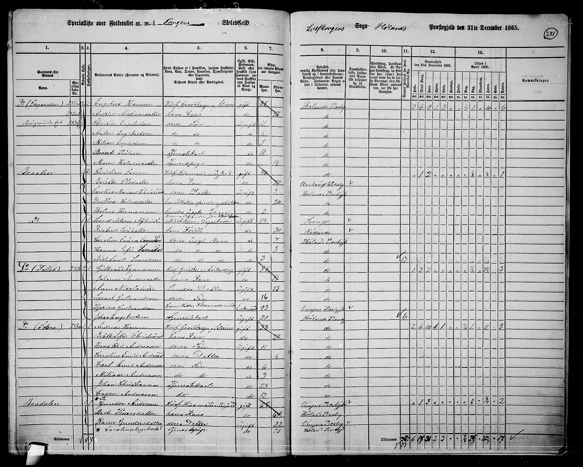 RA, Folketelling 1865 for 0221P Høland prestegjeld, 1865, s. 255