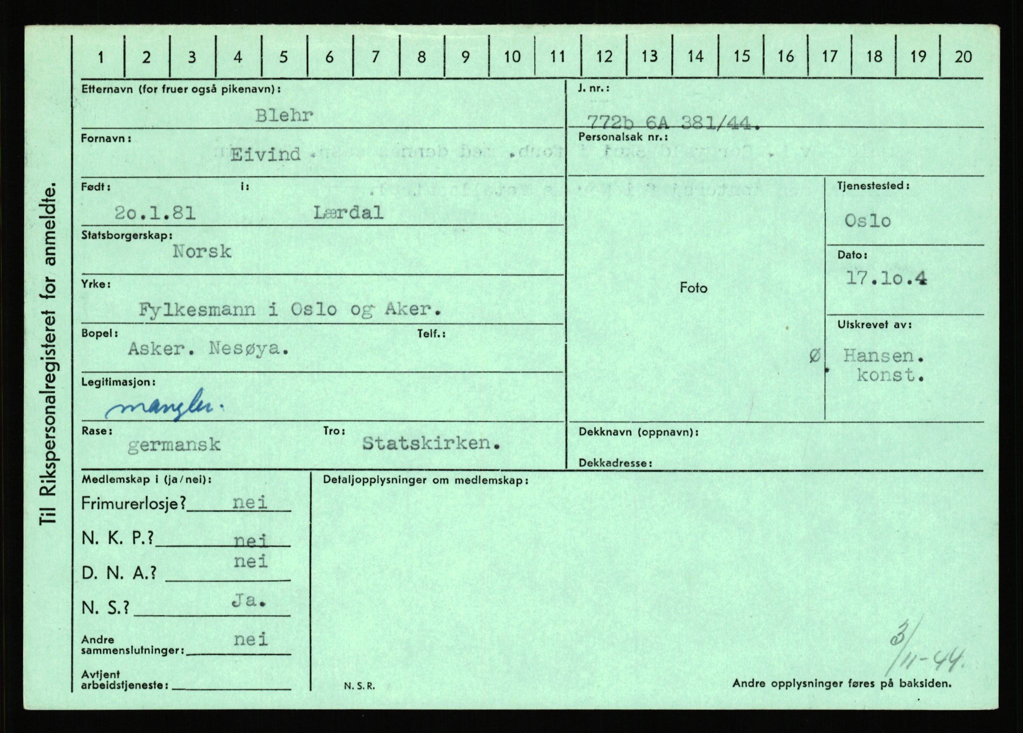 Statspolitiet - Hovedkontoret / Osloavdelingen, AV/RA-S-1329/C/Ca/L0002: Arneberg - Brand, 1943-1945, s. 4226