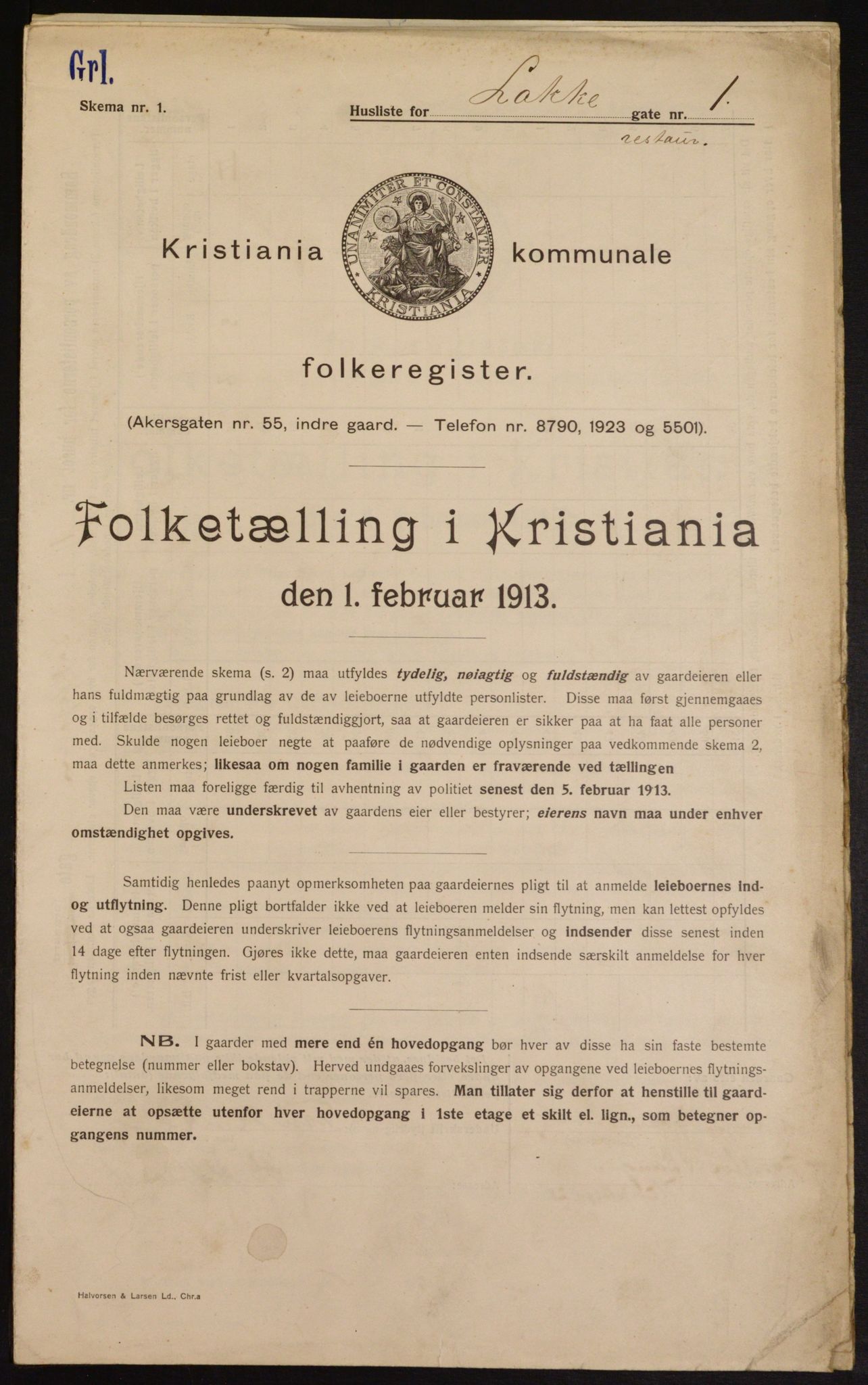 OBA, Kommunal folketelling 1.2.1913 for Kristiania, 1913, s. 55013