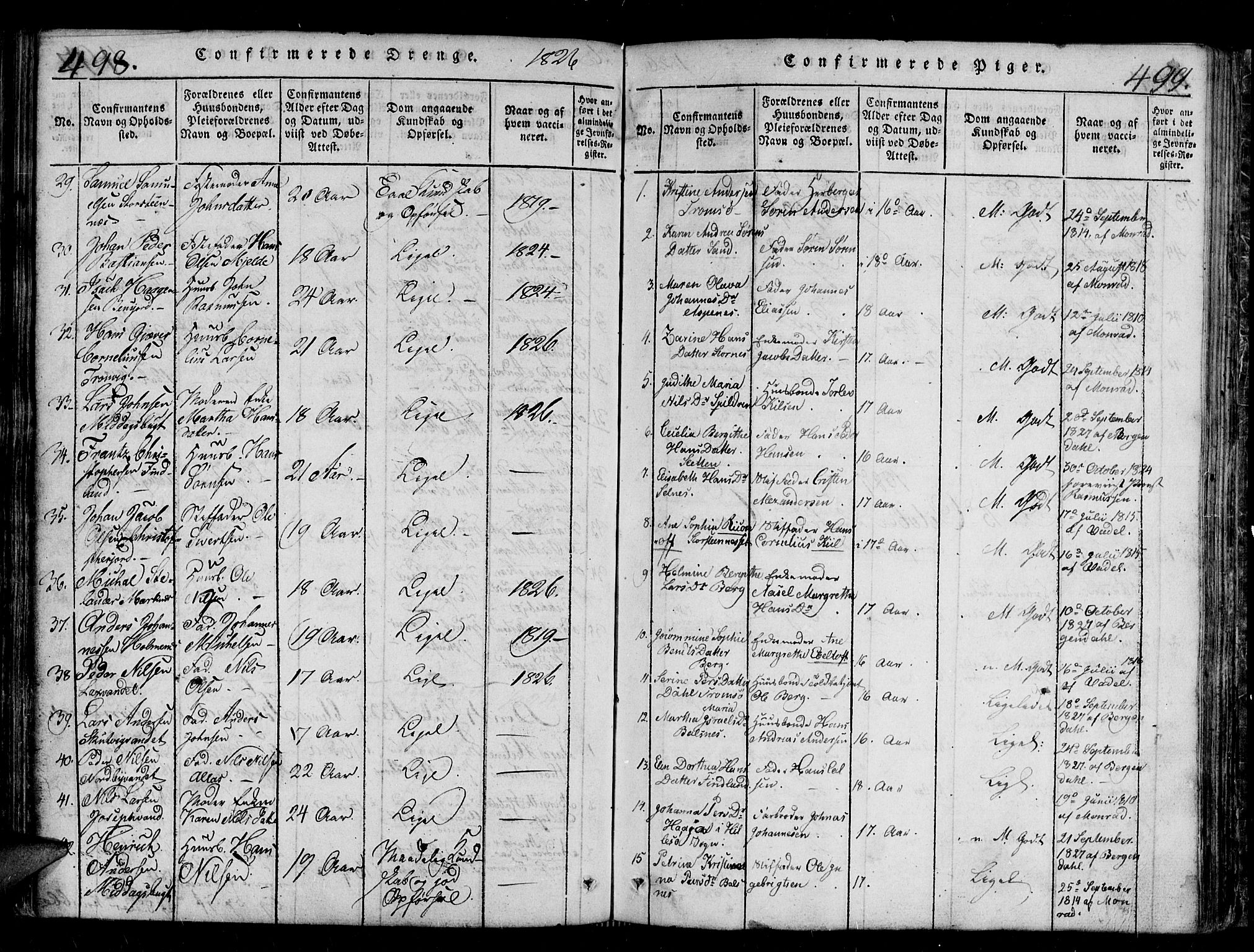 Tromsø sokneprestkontor/stiftsprosti/domprosti, AV/SATØ-S-1343/G/Gb/L0001klokker: Klokkerbok nr. 1, 1821-1833, s. 498-499