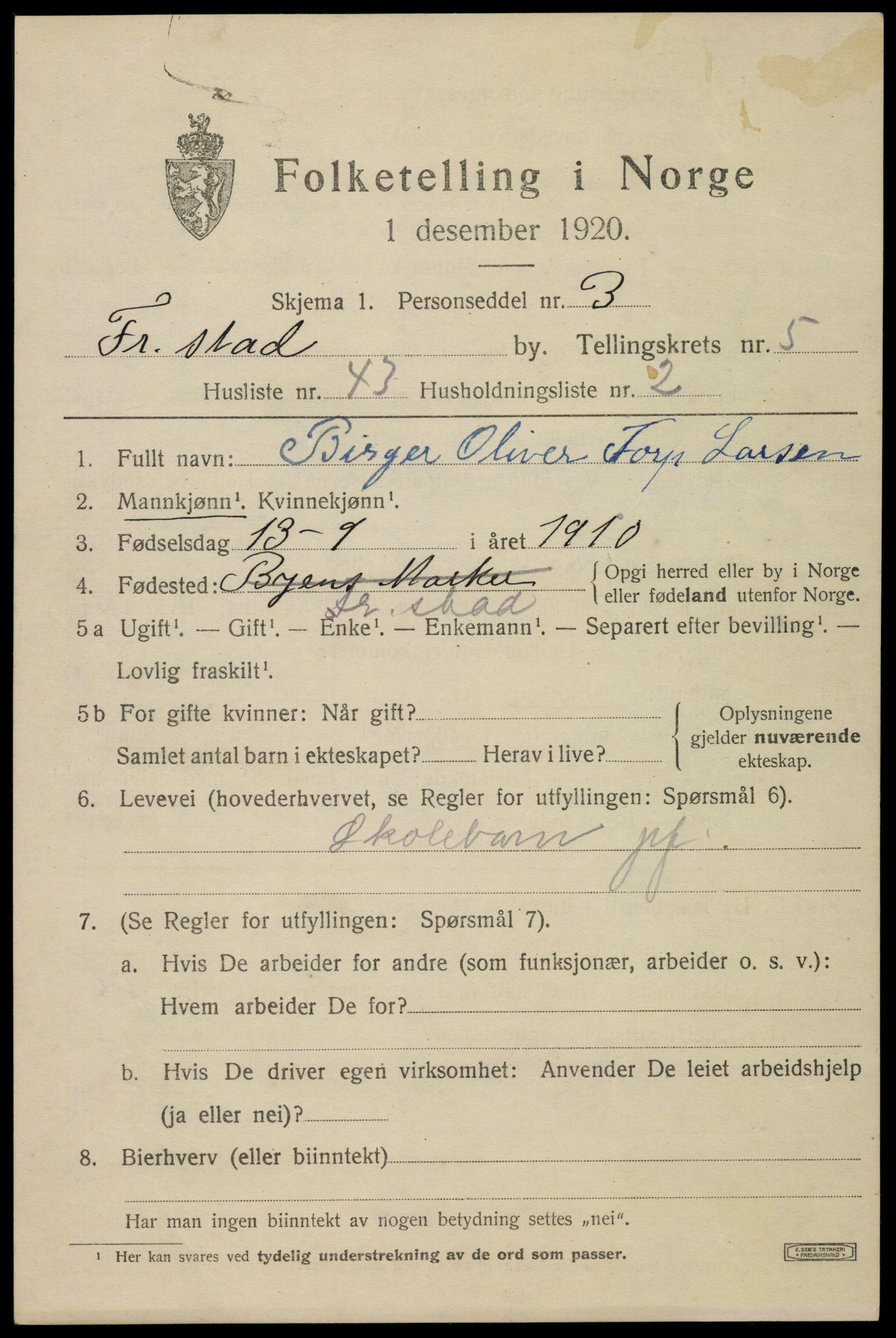SAO, Folketelling 1920 for 0103 Fredrikstad kjøpstad, 1920, s. 19335