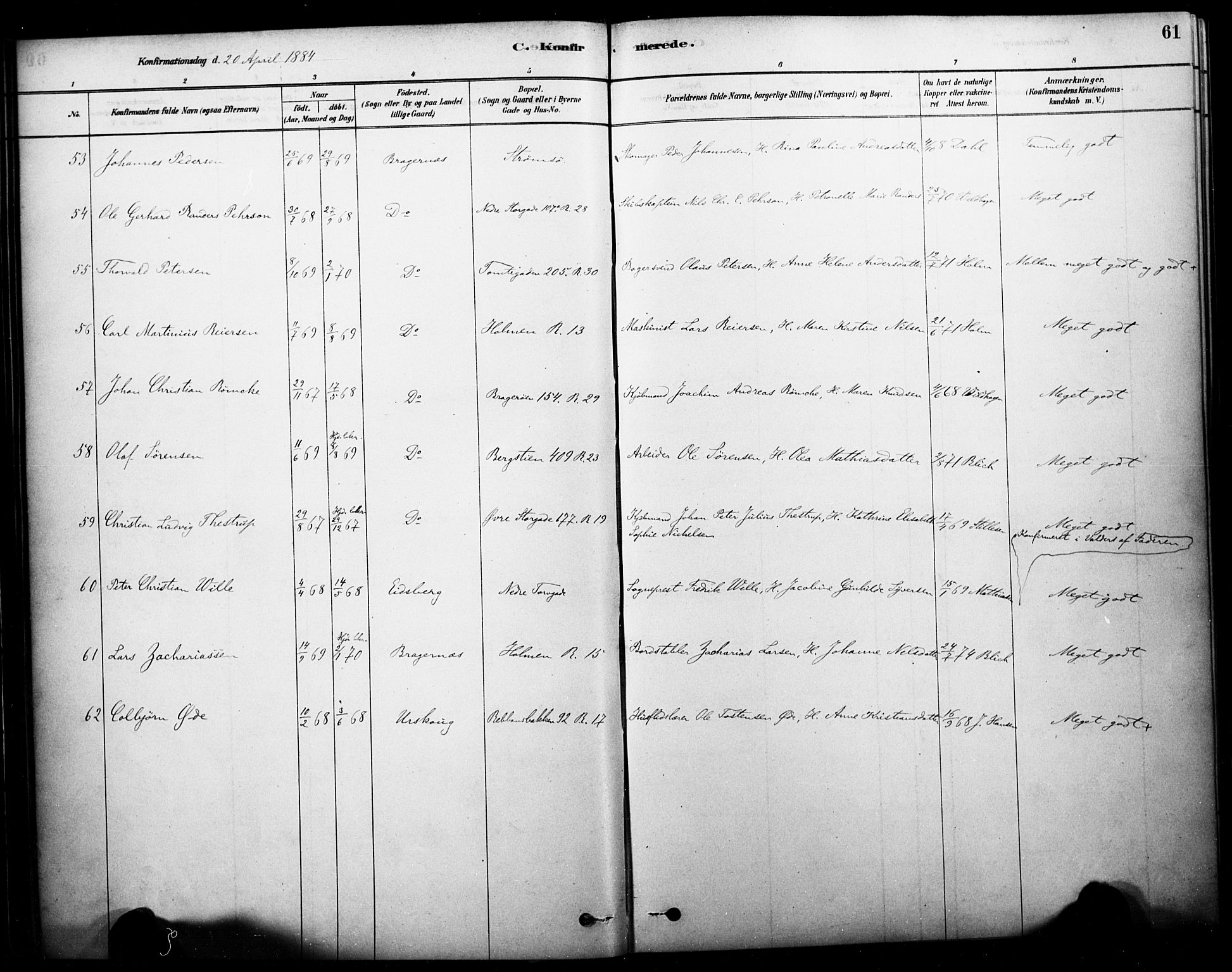 Bragernes kirkebøker, AV/SAKO-A-6/F/Fc/L0005: Ministerialbok nr. III 5, 1878-1890, s. 61