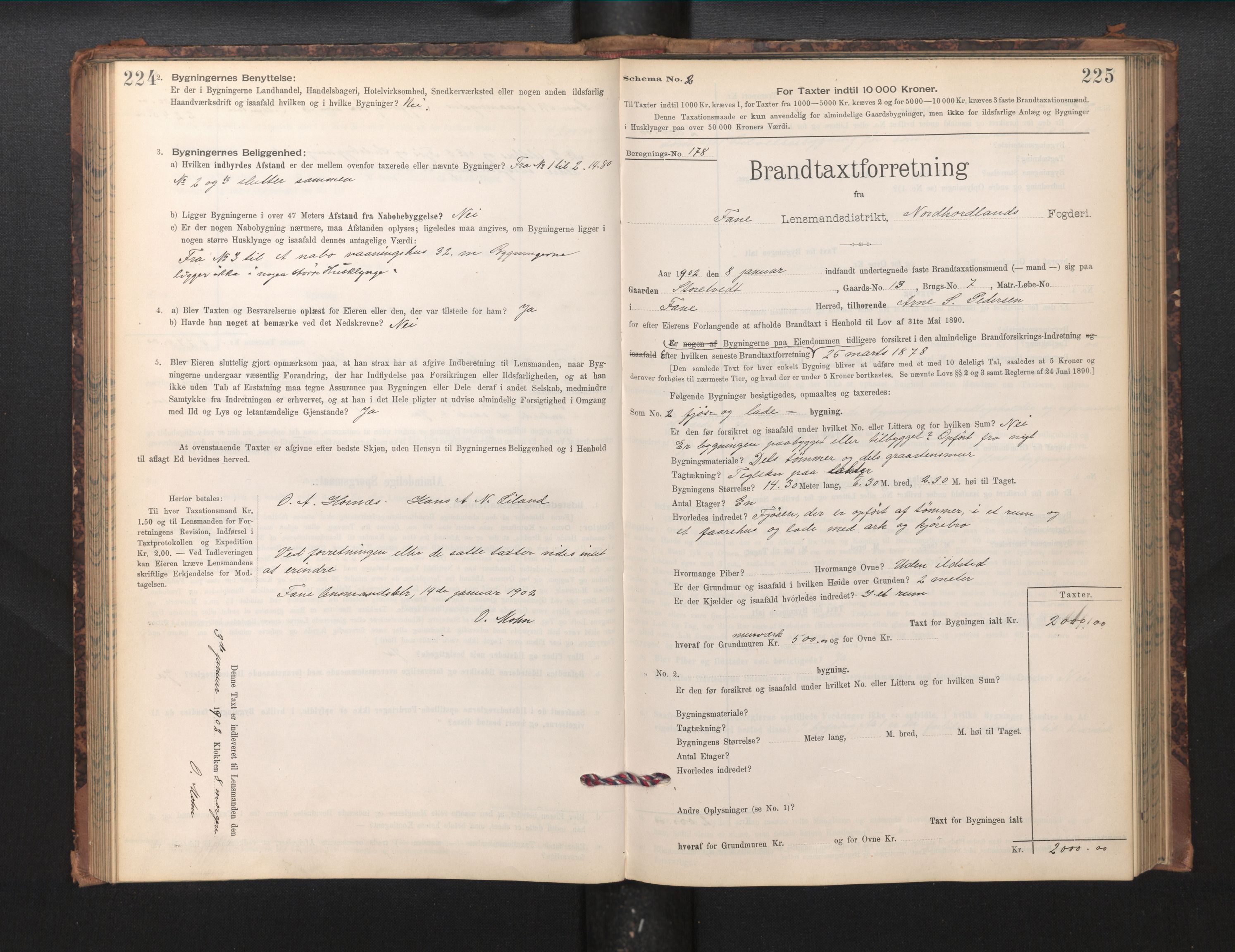 Lensmannen i Fana, SAB/A-31801/0012/L0017: Branntakstprotokoll skjematakst, 1898-1903, s. 224-225