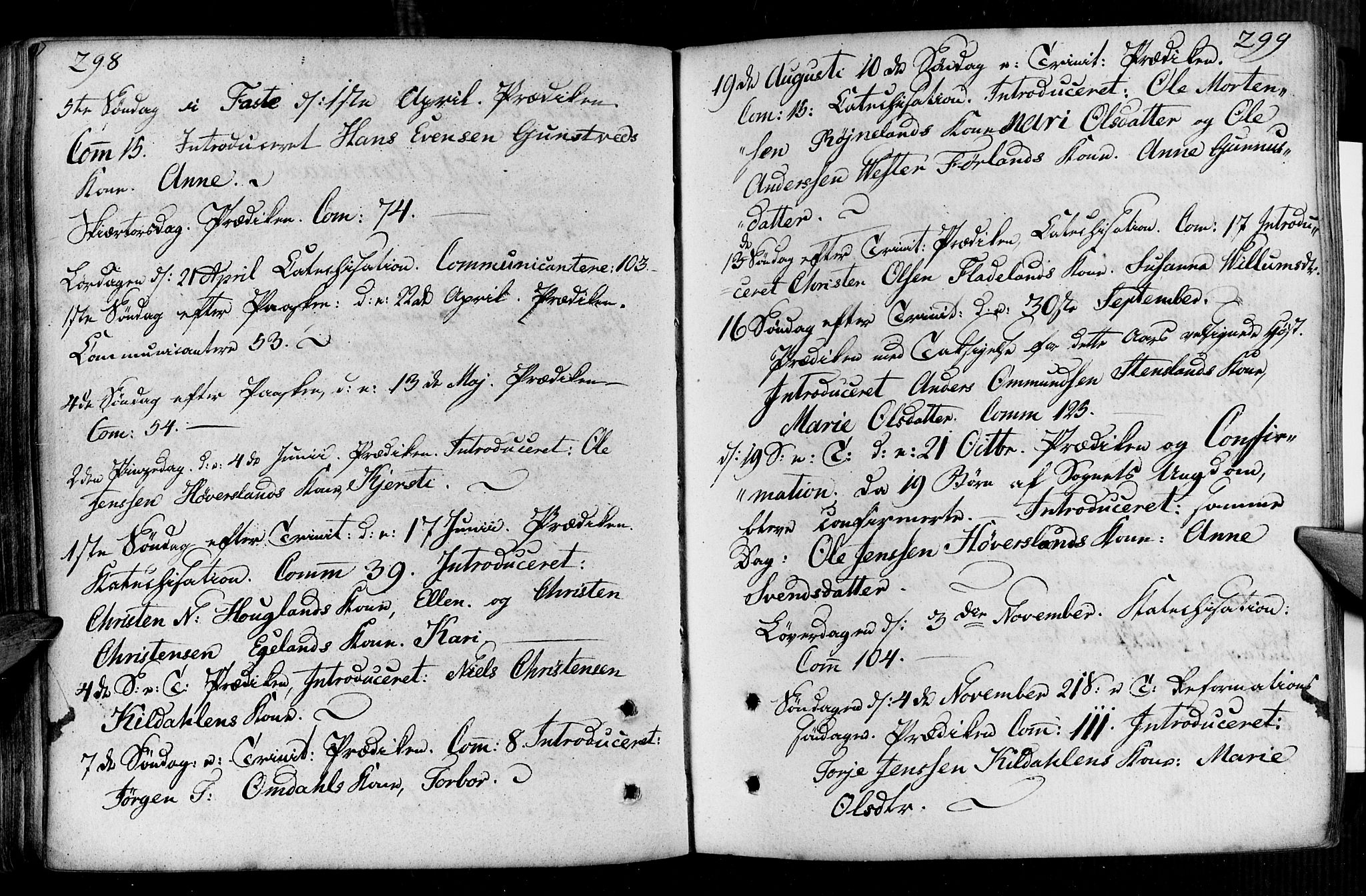 Vennesla sokneprestkontor, AV/SAK-1111-0045/Fa/Faa/L0002: Ministerialbok nr. A 2, 1785-1834, s. 298-299
