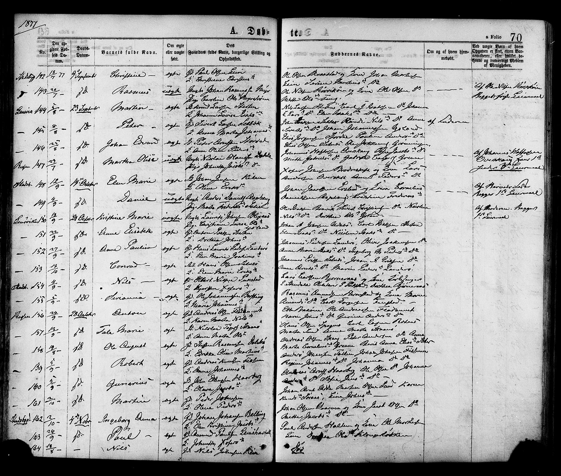 Ministerialprotokoller, klokkerbøker og fødselsregistre - Sør-Trøndelag, SAT/A-1456/646/L0613: Ministerialbok nr. 646A11, 1870-1884, s. 70