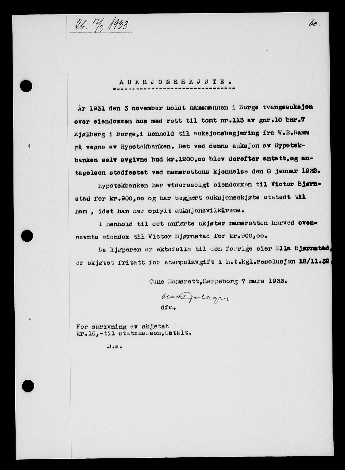 Tune sorenskriveri, SAO/A-10470/G/Gb/Gbb/L0004: Pantebok nr. II 20-24, 1933-1935, Tingl.dato: 17.03.1933