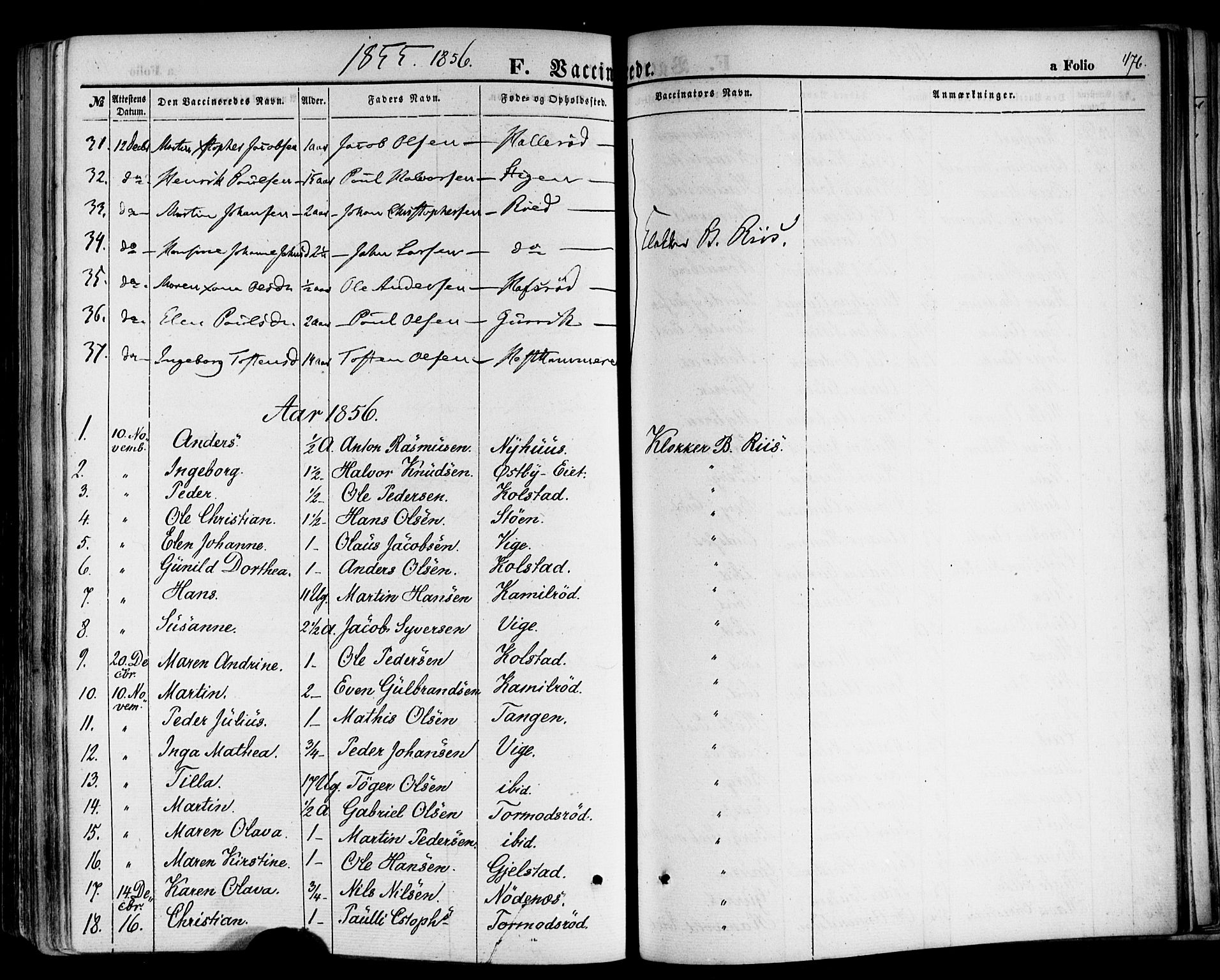 Hof kirkebøker, AV/SAKO-A-64/F/Fa/L0006: Ministerialbok nr. I 6, 1851-1877, s. 476