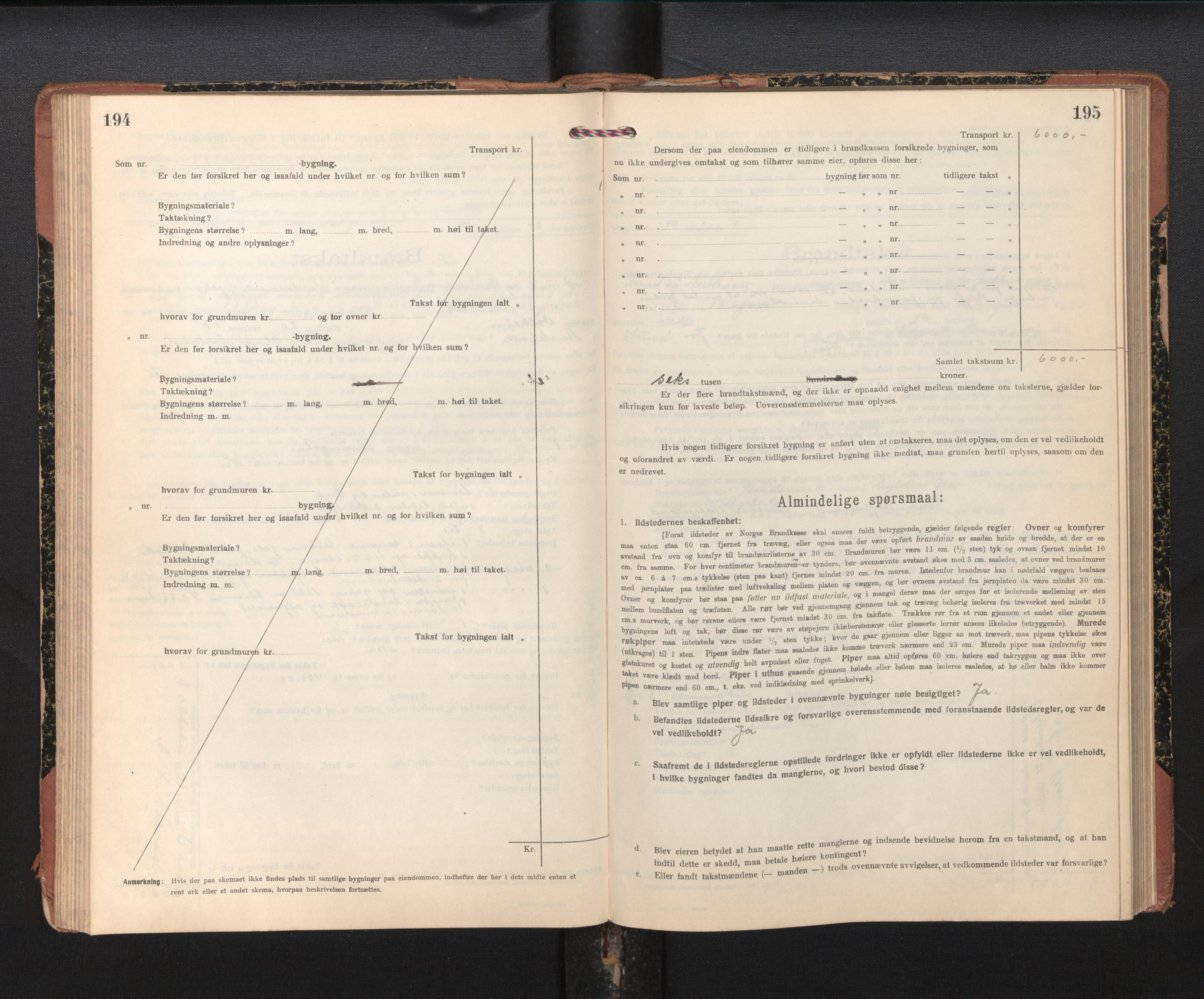Lensmannen i Sund og Austevoll, AV/SAB-A-35201/0012/L0004: Branntakstprotokoll, skjematakst, 1917-1949, s. 194-195