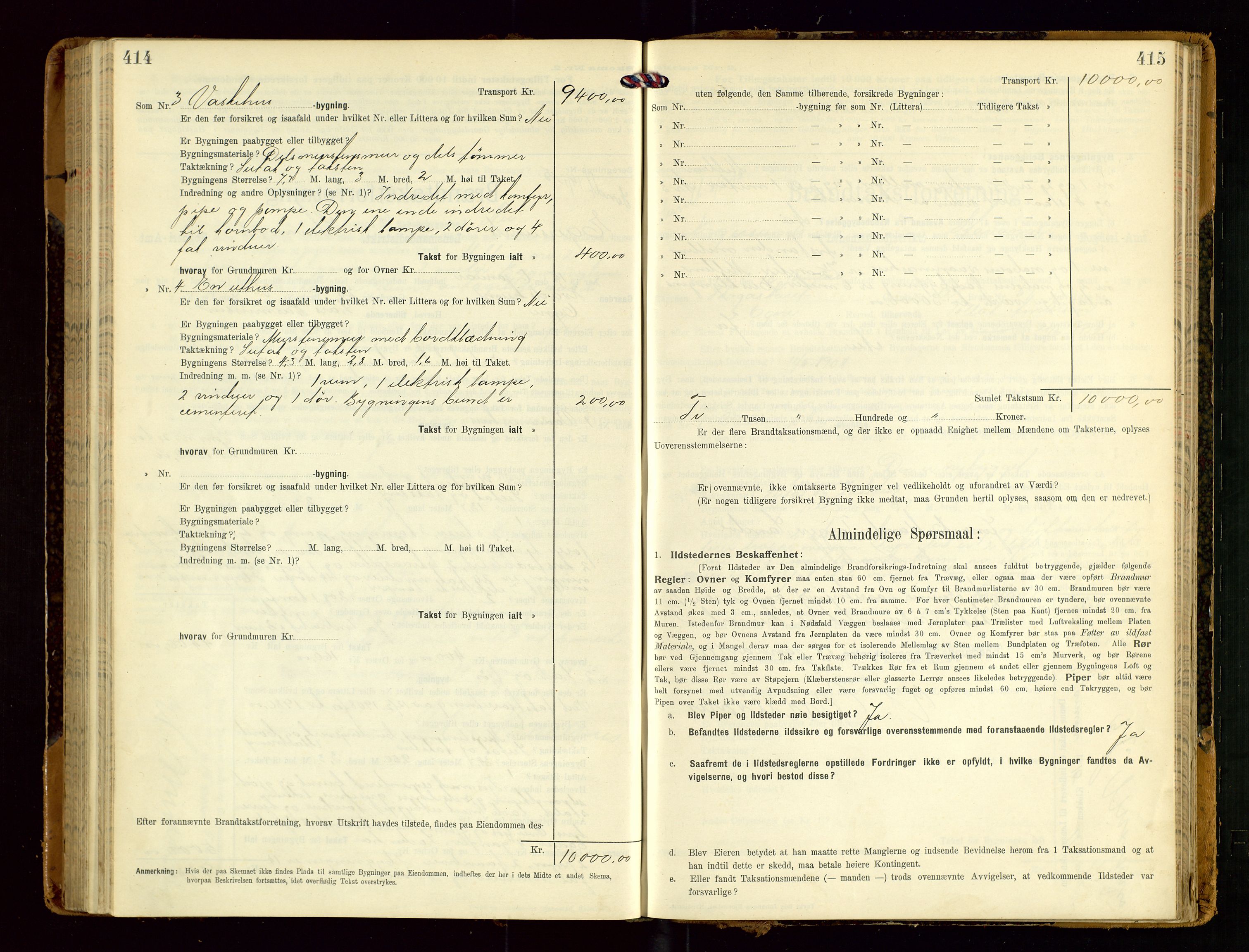 Eigersund lensmannskontor, SAST/A-100171/Gob/L0002: "Brandtakstprotokol", 1910-1916, s. 414-415