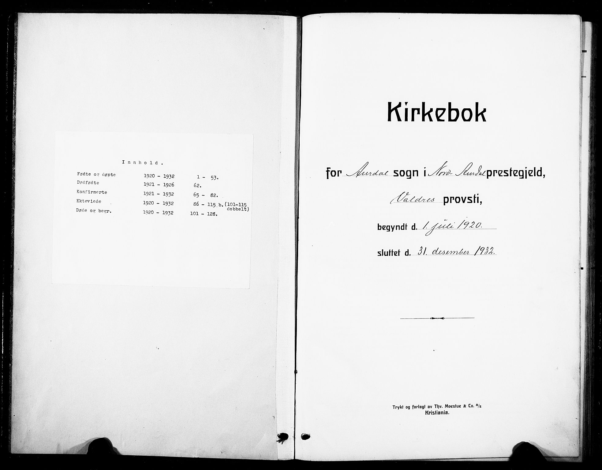 Nord-Aurdal prestekontor, SAH/PREST-132/H/Ha/Hab/L0016: Klokkerbok nr. 16, 1920-1932