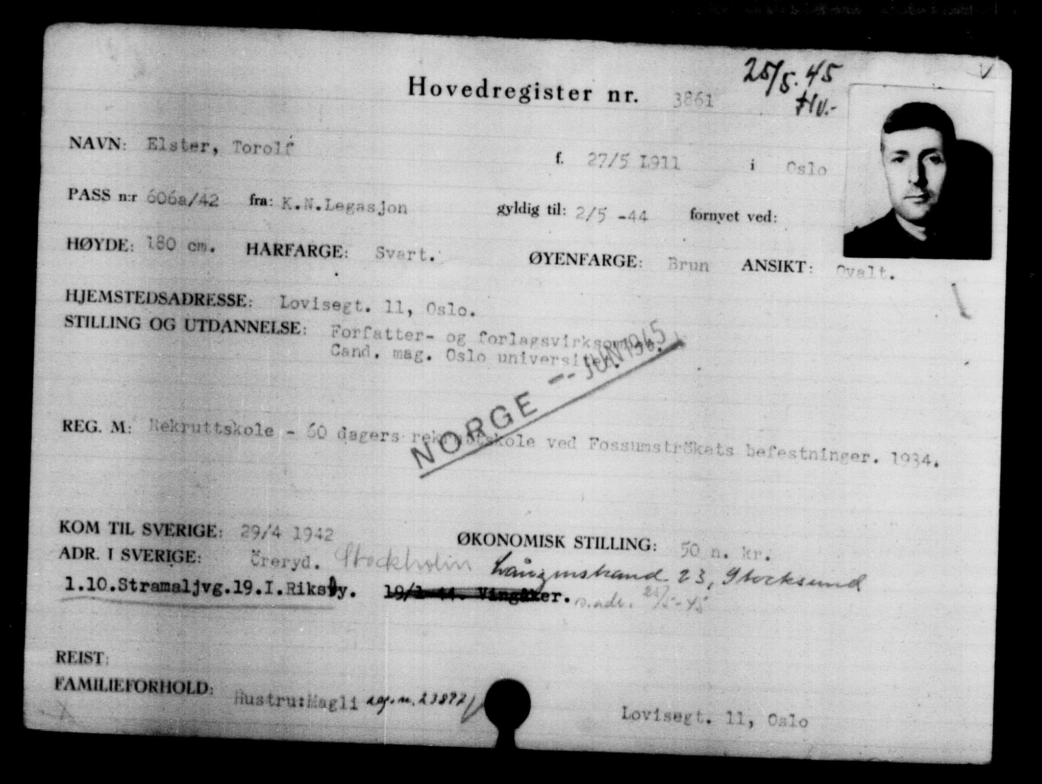 Utenriksstasjonene, Legasjonen i Stockholm, Flyktningkontoret, AV/RA-S-6753/V/Va/L0004: Kjesäterkartoteket, flyktninger med registreringsnr. 3496-6610, 1940-1945, s. 426
