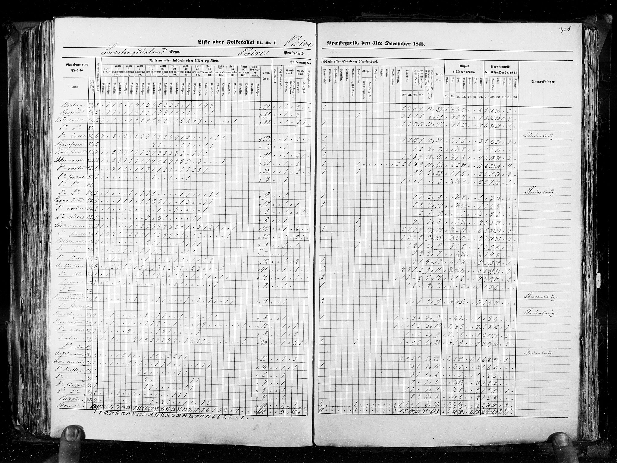 RA, Folketellingen 1845, bind 3: Hedemarken amt og Kristians amt, 1845, s. 325