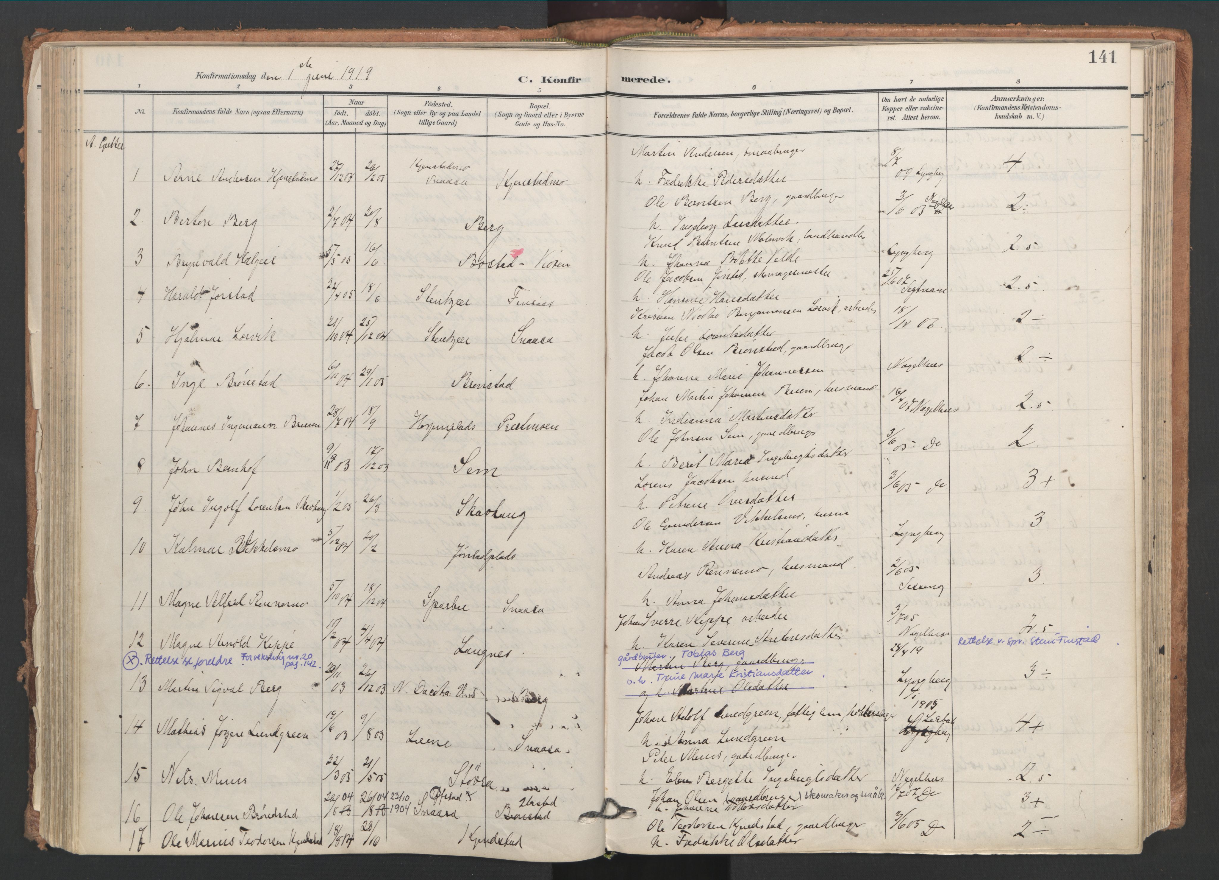 Ministerialprotokoller, klokkerbøker og fødselsregistre - Nord-Trøndelag, AV/SAT-A-1458/749/L0477: Ministerialbok nr. 749A11, 1902-1927, s. 141