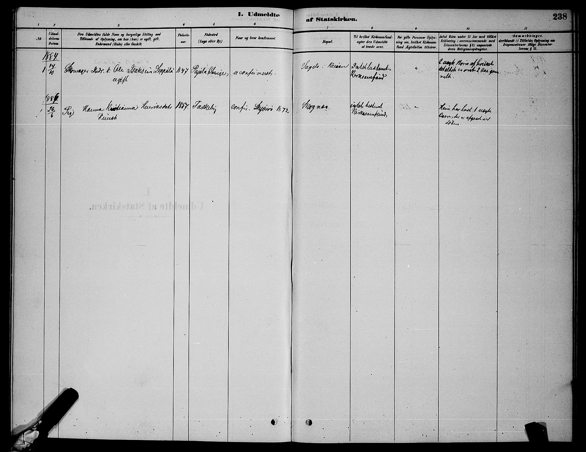 Skjervøy sokneprestkontor, SATØ/S-1300/H/Ha/Hab/L0006klokker: Klokkerbok nr. 6, 1878-1888, s. 238
