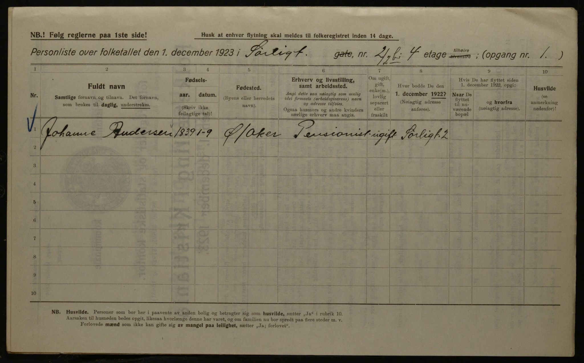 OBA, Kommunal folketelling 1.12.1923 for Kristiania, 1923, s. 117851