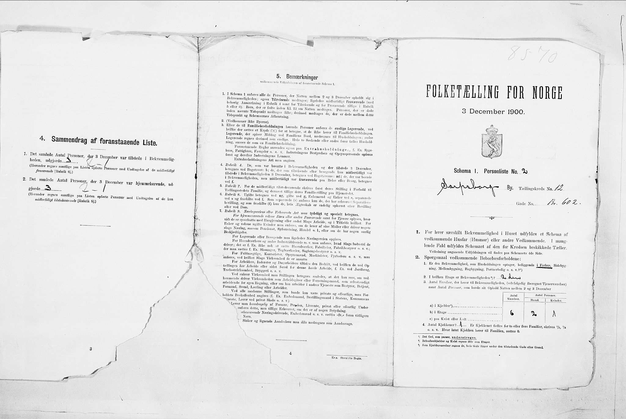 SAO, Folketelling 1900 for 0102 Sarpsborg kjøpstad, 1900