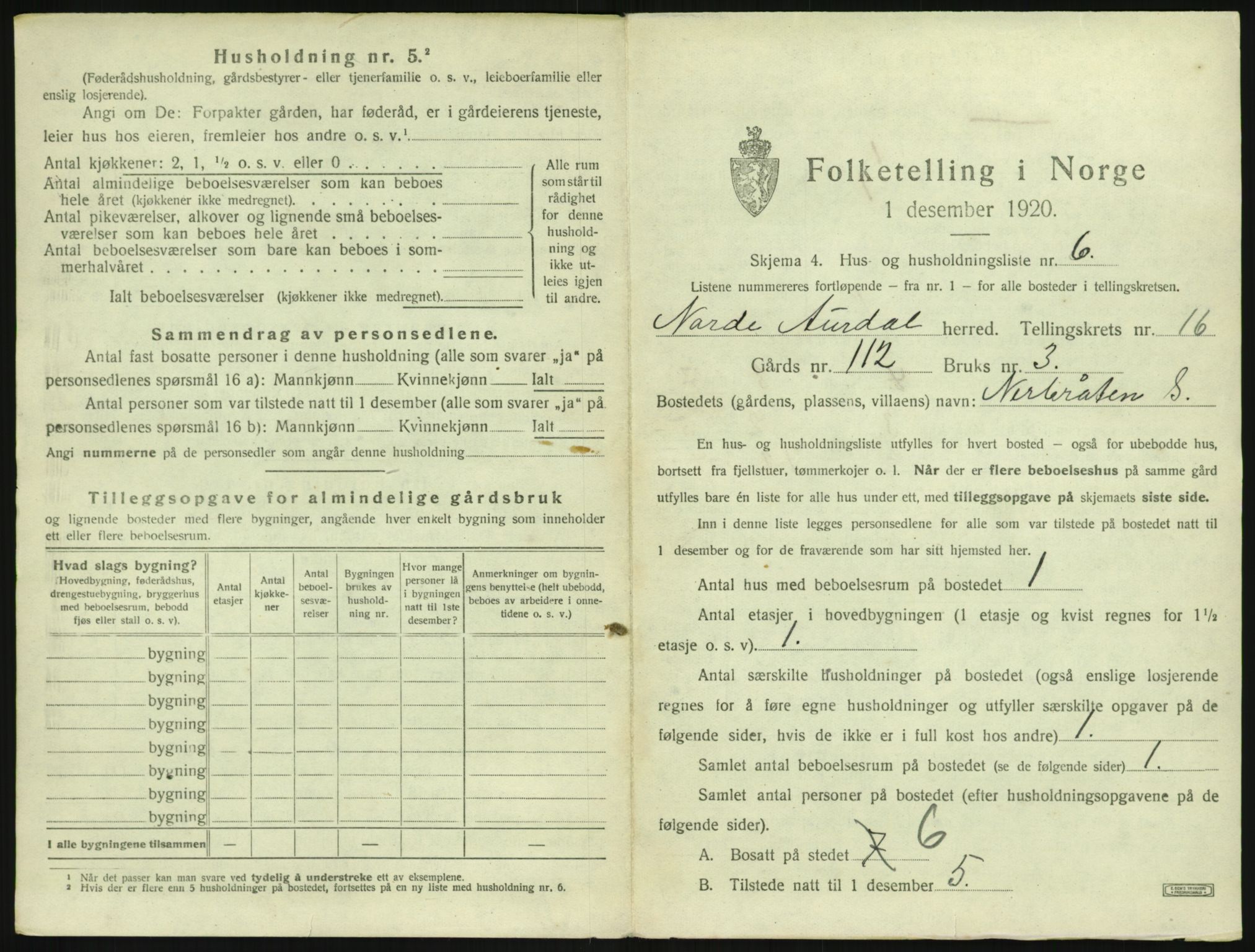 SAH, Folketelling 1920 for 0542 Nord-Aurdal herred, 1920, s. 1892