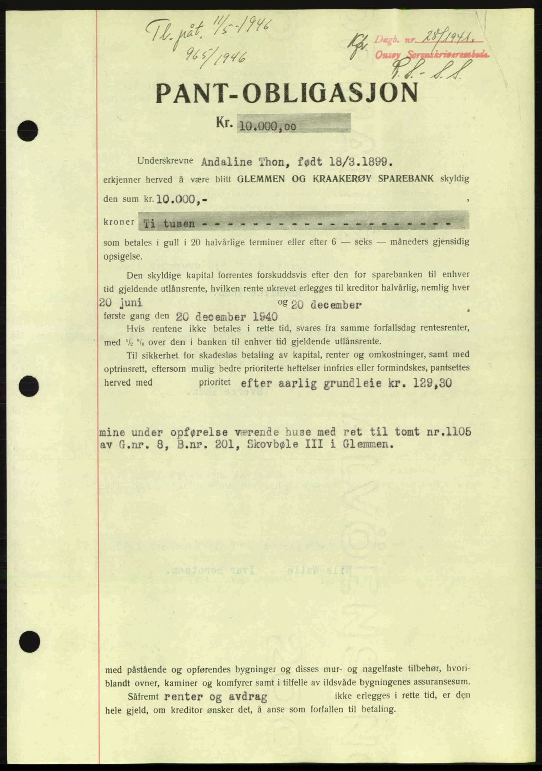 Onsøy sorenskriveri, SAO/A-10474/G/Ga/Gac/L0003: Pantebok nr. B3, 1940-1944, Dagboknr: 28/1941