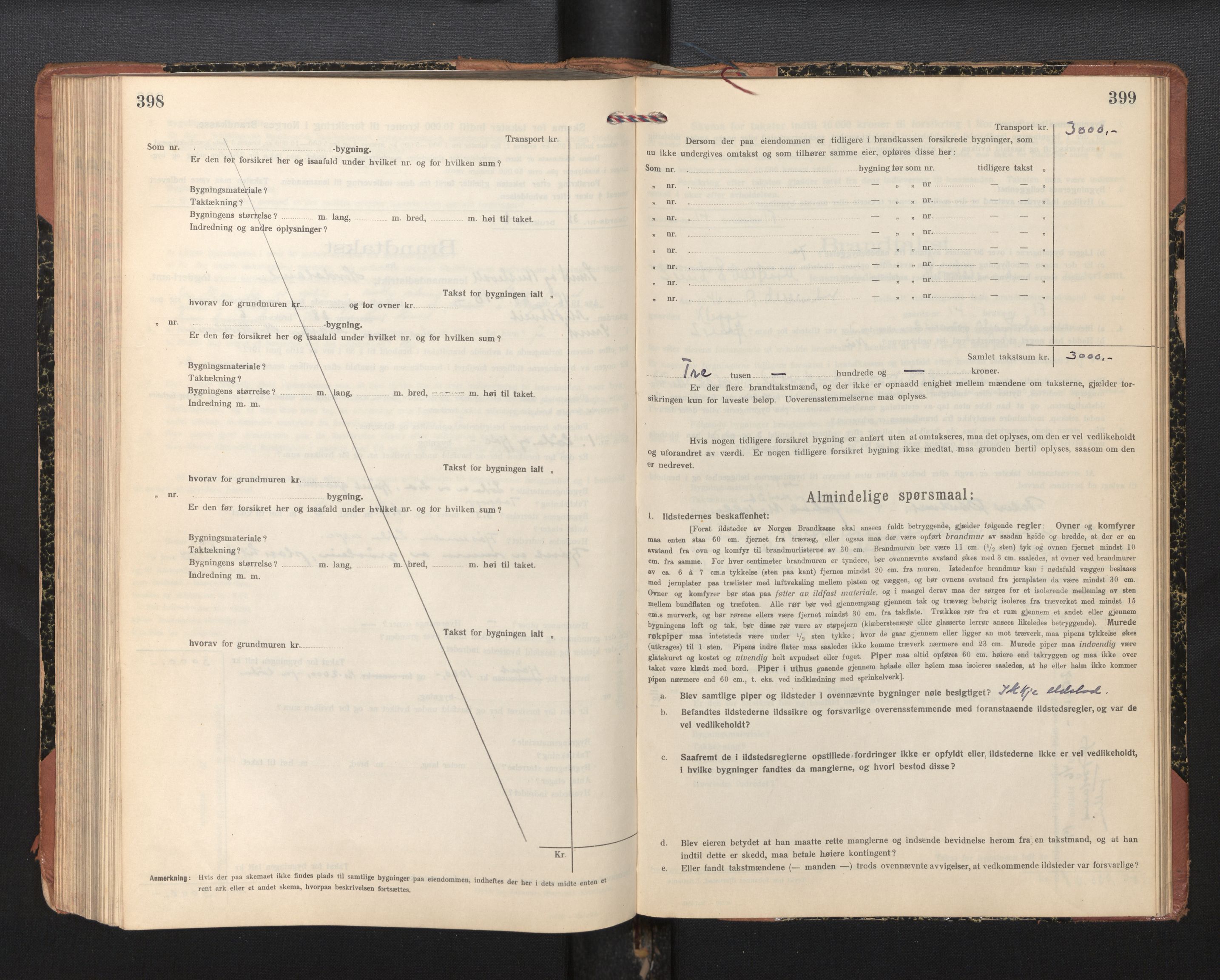 Lensmannen i Sund og Austevoll, AV/SAB-A-35201/0012/L0004: Branntakstprotokoll, skjematakst, 1917-1949, s. 398-399