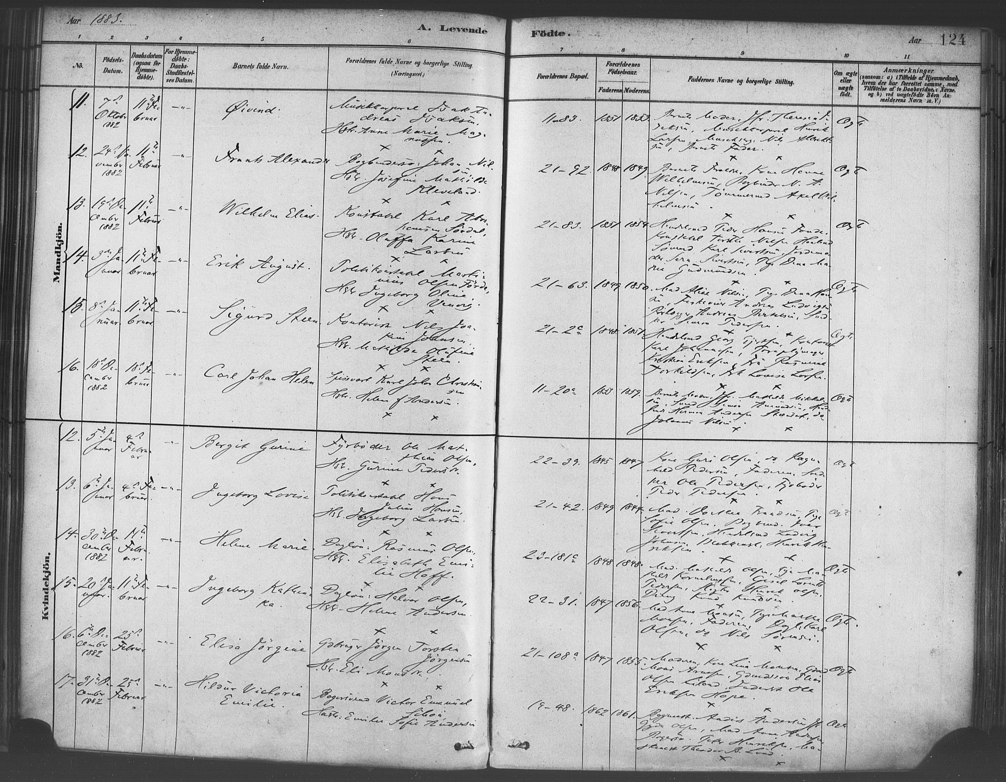 Korskirken sokneprestembete, SAB/A-76101/H/Haa/L0021: Ministerialbok nr. B 7, 1878-1889, s. 124