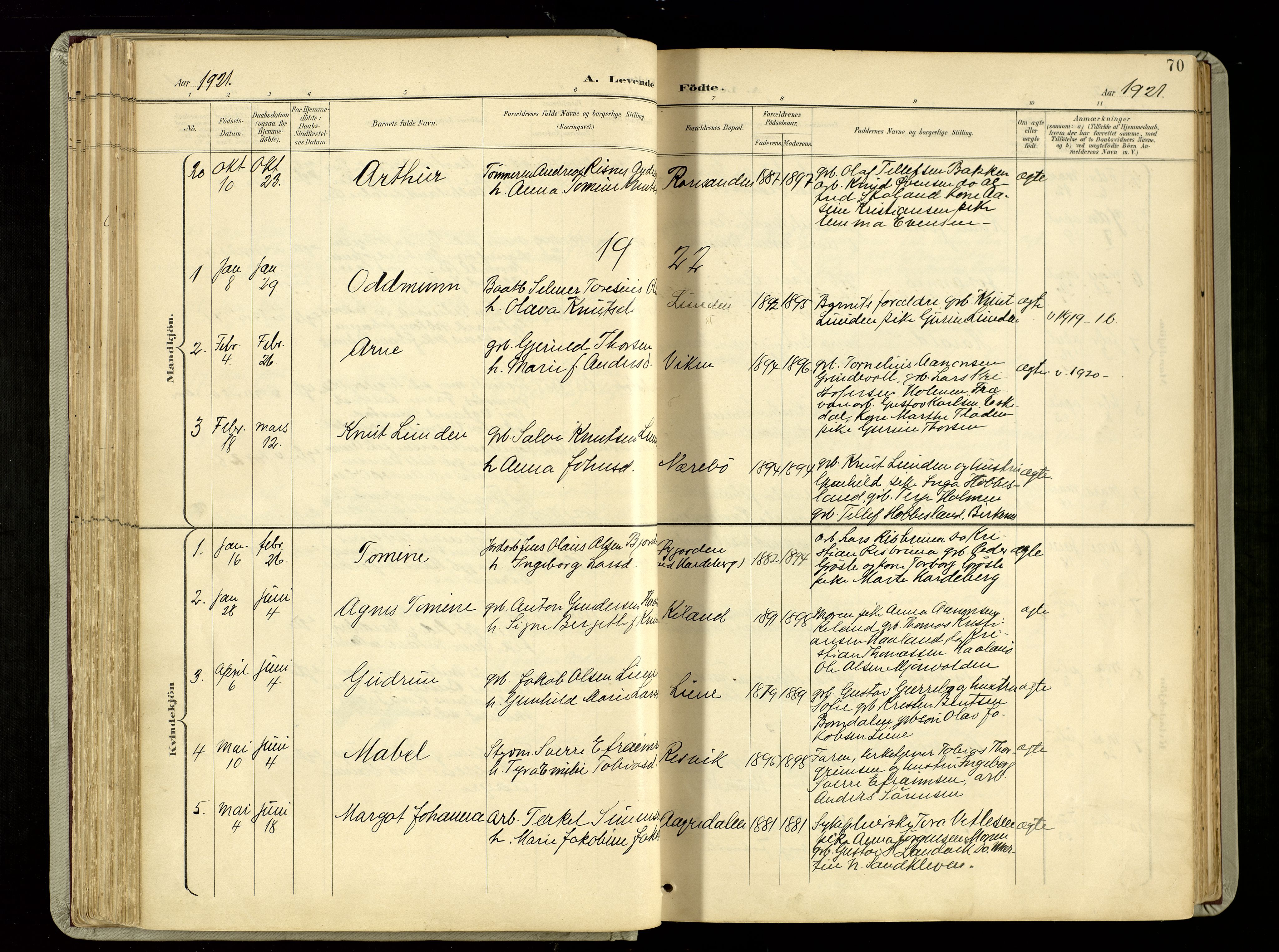 Hommedal sokneprestkontor, AV/SAK-1111-0023/F/Fa/Fab/L0007: Ministerialbok nr. A 7, 1898-1924, s. 70