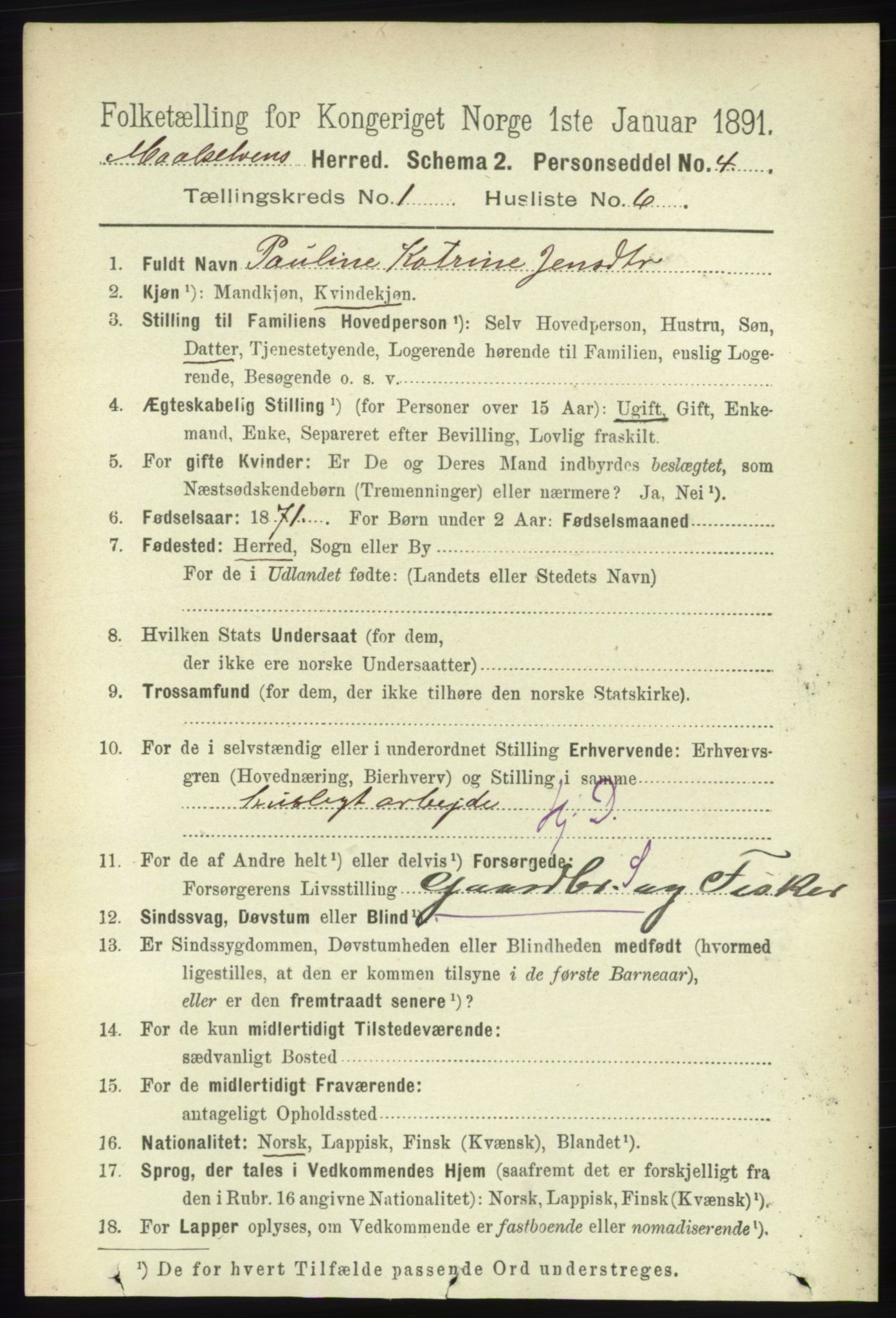 RA, Folketelling 1891 for 1924 Målselv herred, 1891, s. 101