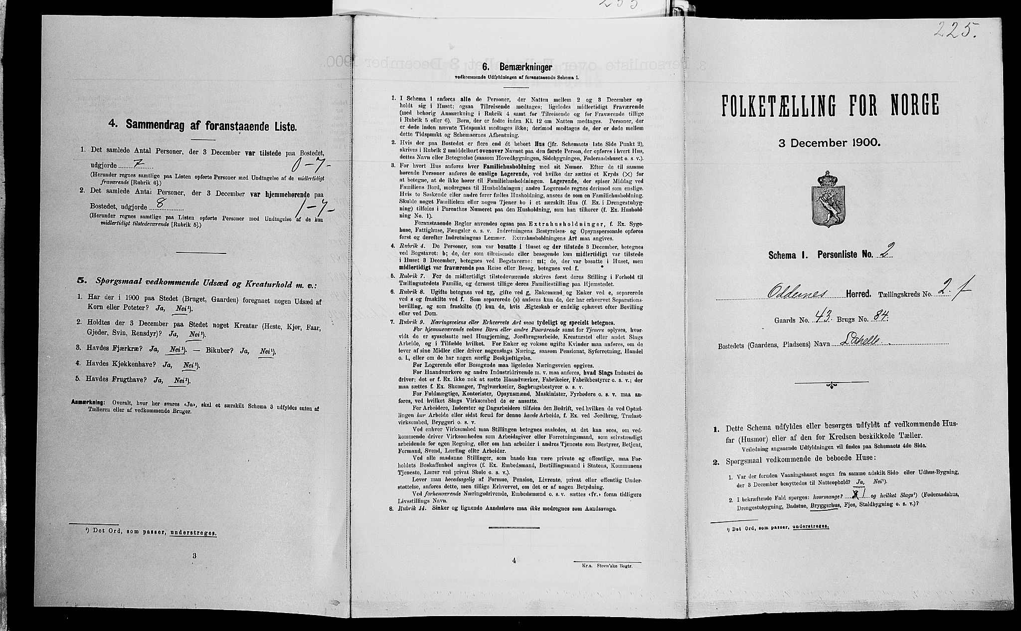 SAK, Folketelling 1900 for 1012 Oddernes herred, 1900, s. 454