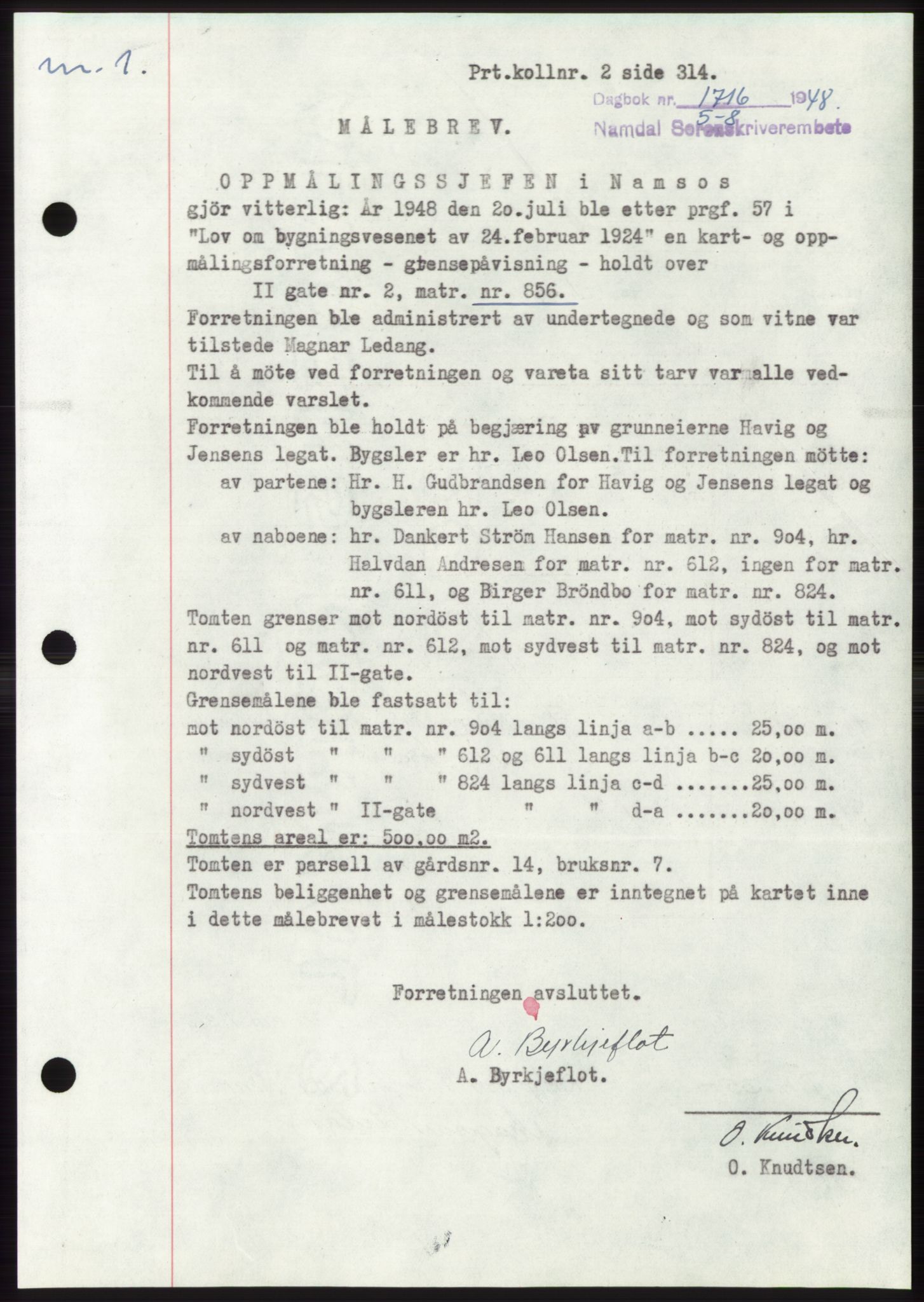 Namdal sorenskriveri, SAT/A-4133/1/2/2C: Pantebok nr. -, 1948-1948, Dagboknr: 1716/1948