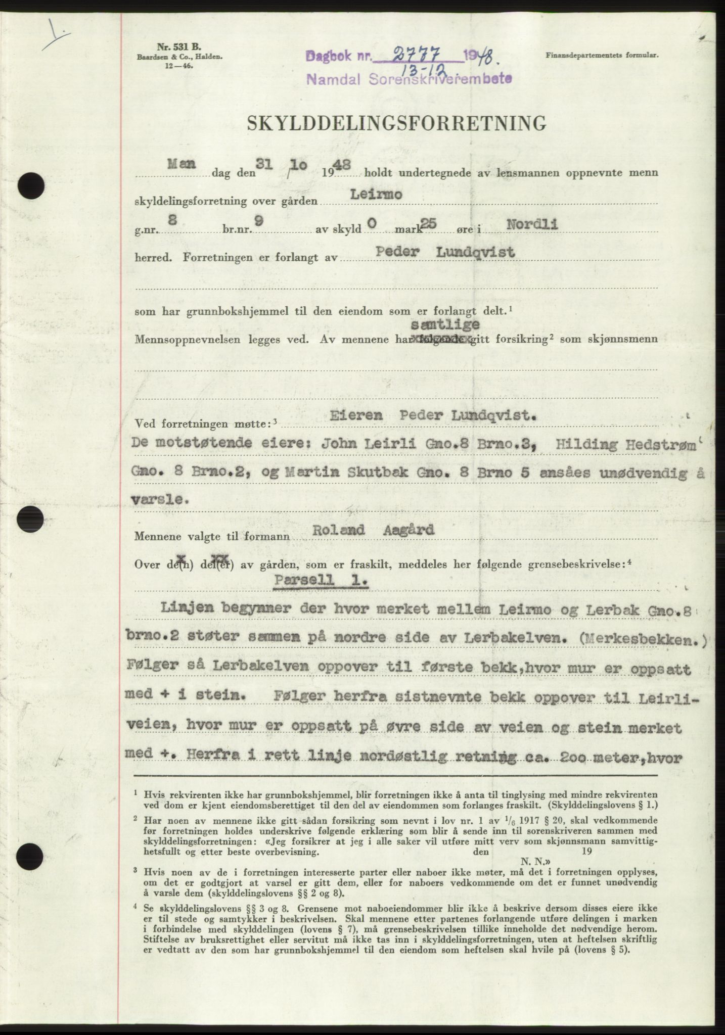 Namdal sorenskriveri, SAT/A-4133/1/2/2C: Pantebok nr. -, 1948-1948, Dagboknr: 2777/1948