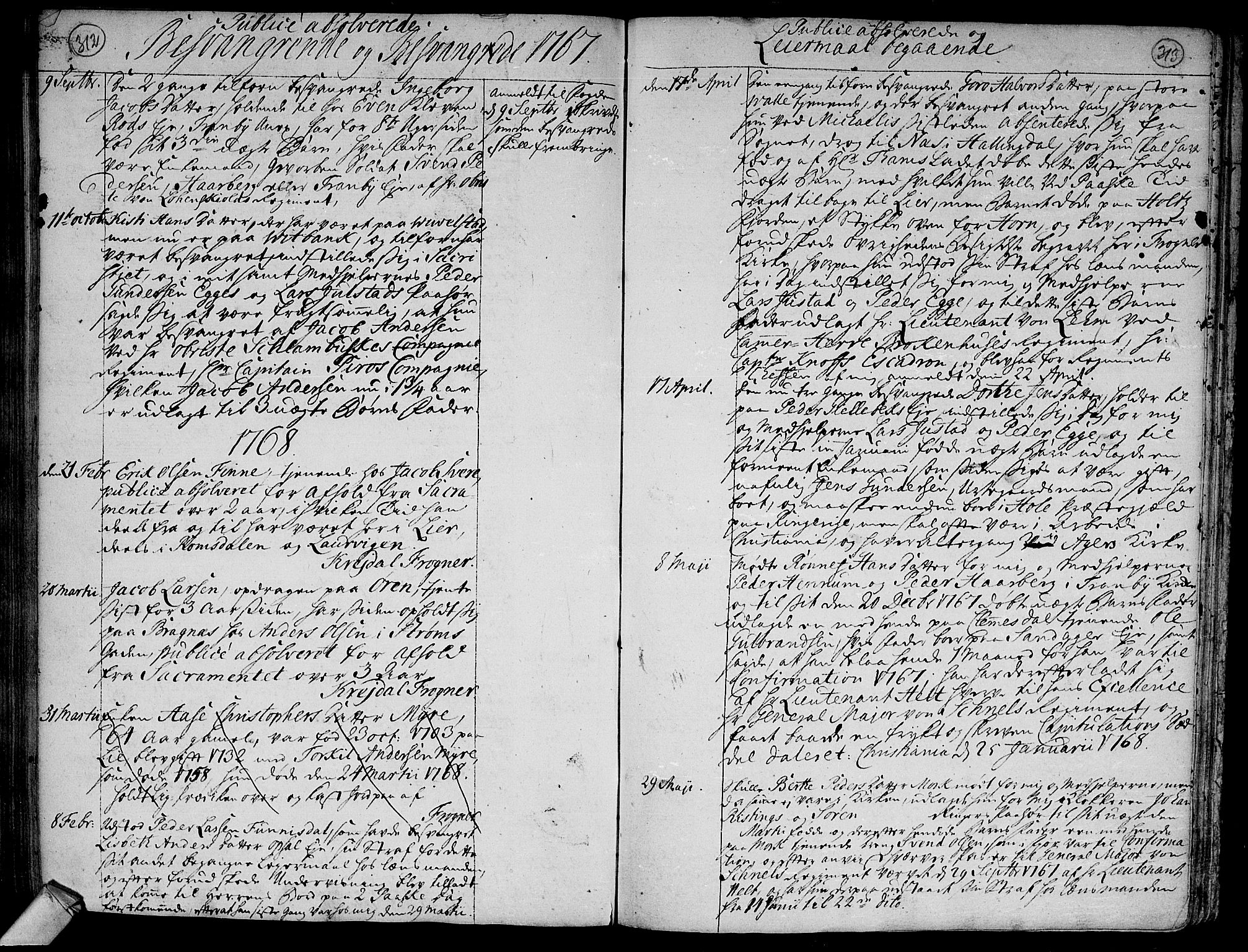 Lier kirkebøker, SAKO/A-230/F/Fa/L0005: Ministerialbok nr. I 5, 1764-1777, s. 312-313