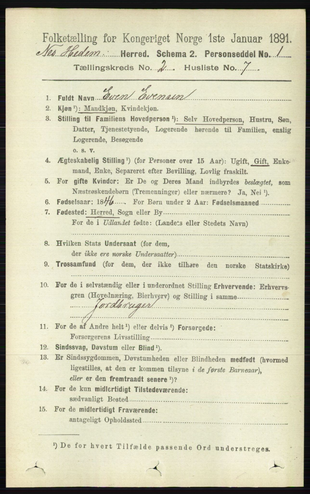 RA, Folketelling 1891 for 0411 Nes herred, 1891, s. 1109
