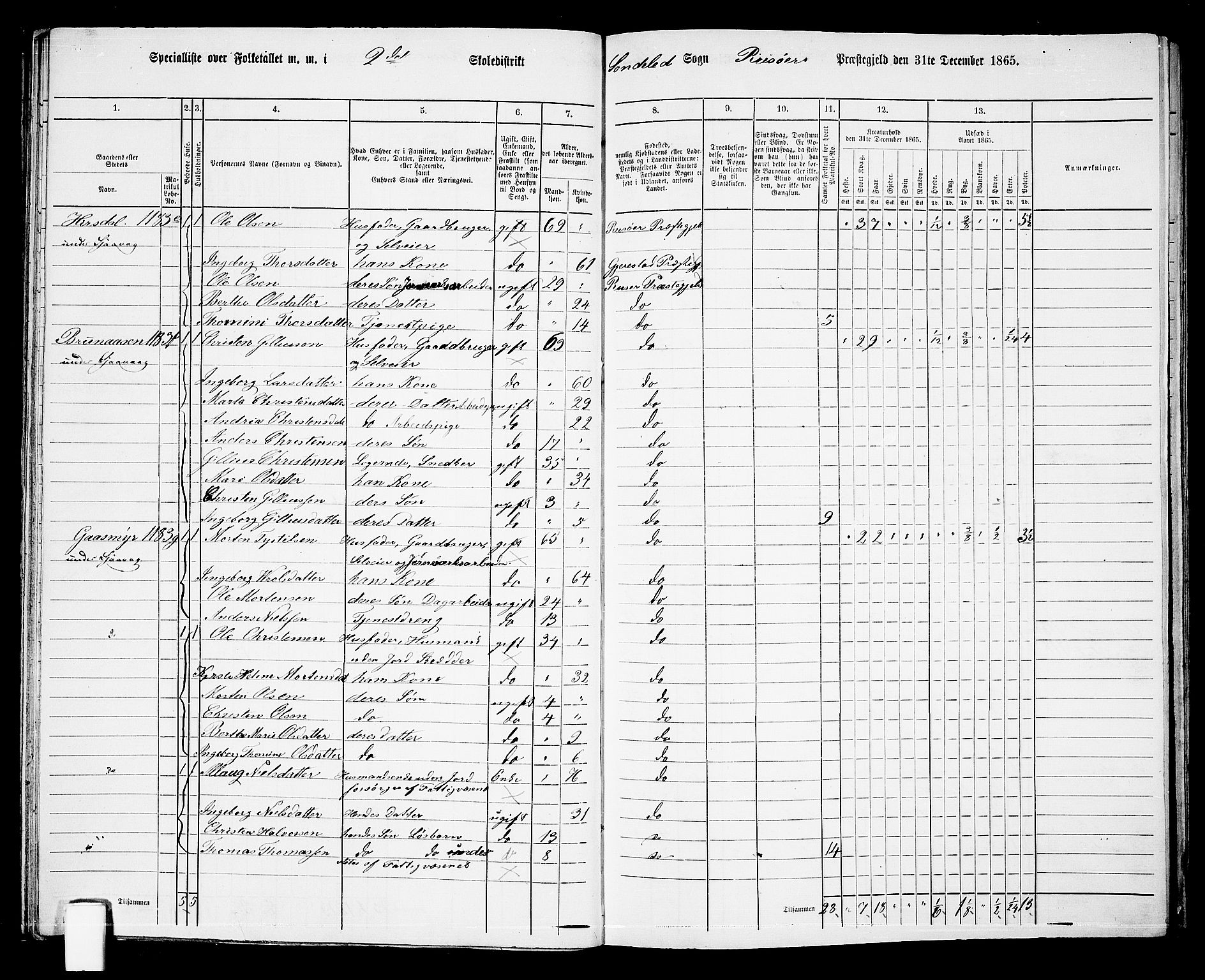 RA, Folketelling 1865 for 0913L Risør prestegjeld, Søndeled sokn, 1865, s. 44