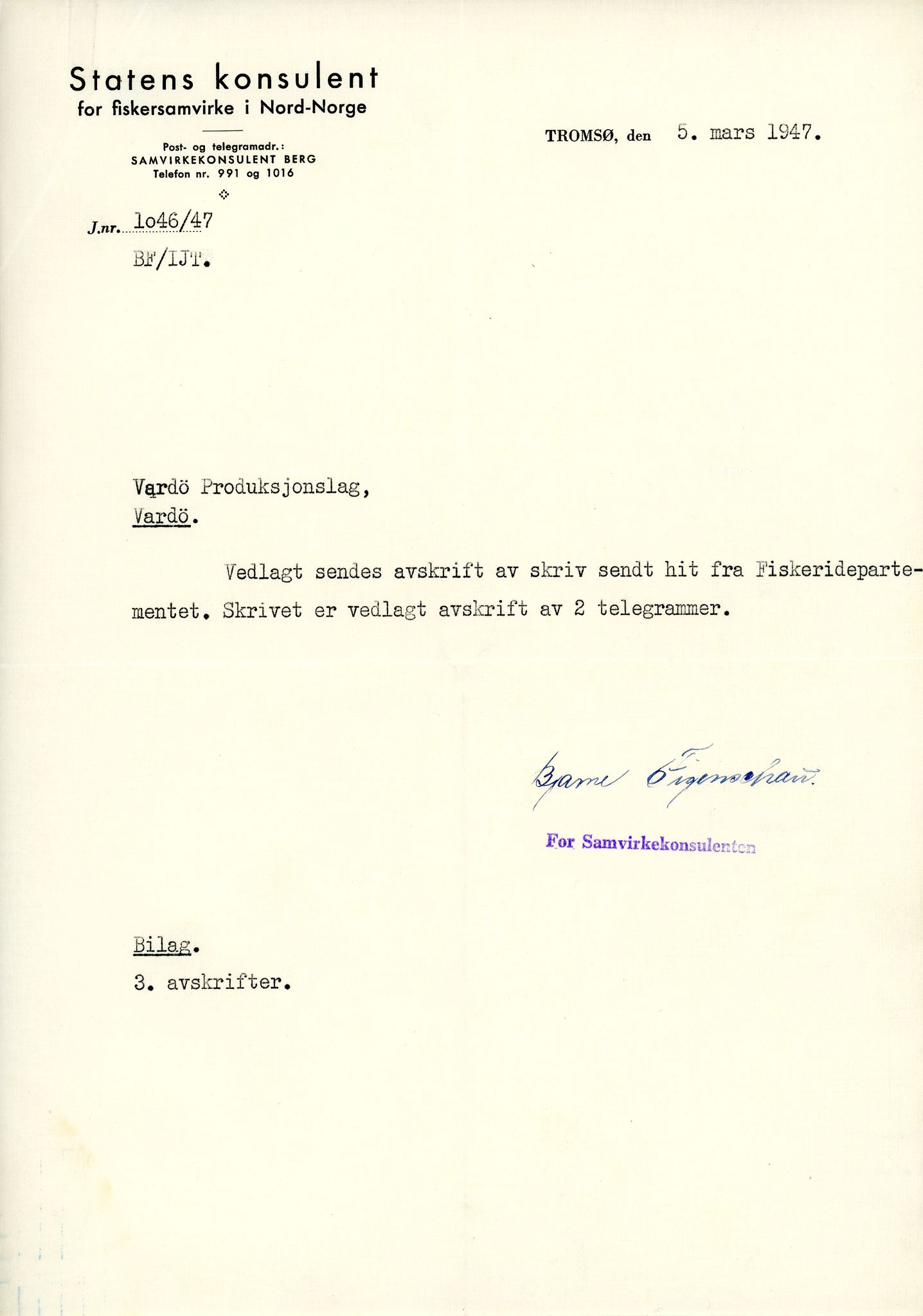 Vardø Fiskersamvirkelag, VAMU/A-0037/D/Da/L0004: Korrespondanse Ko-Ma, 1945-1950