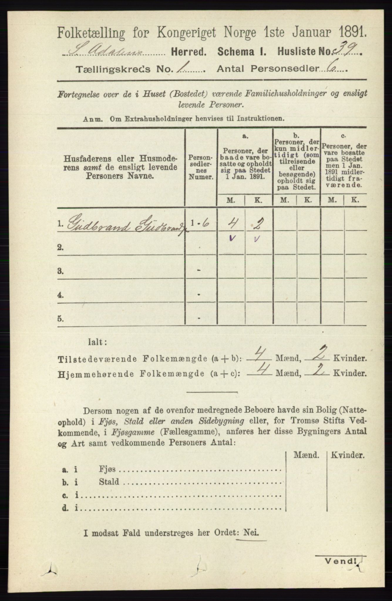 RA, Folketelling 1891 for 0419 Sør-Odal herred, 1891, s. 94