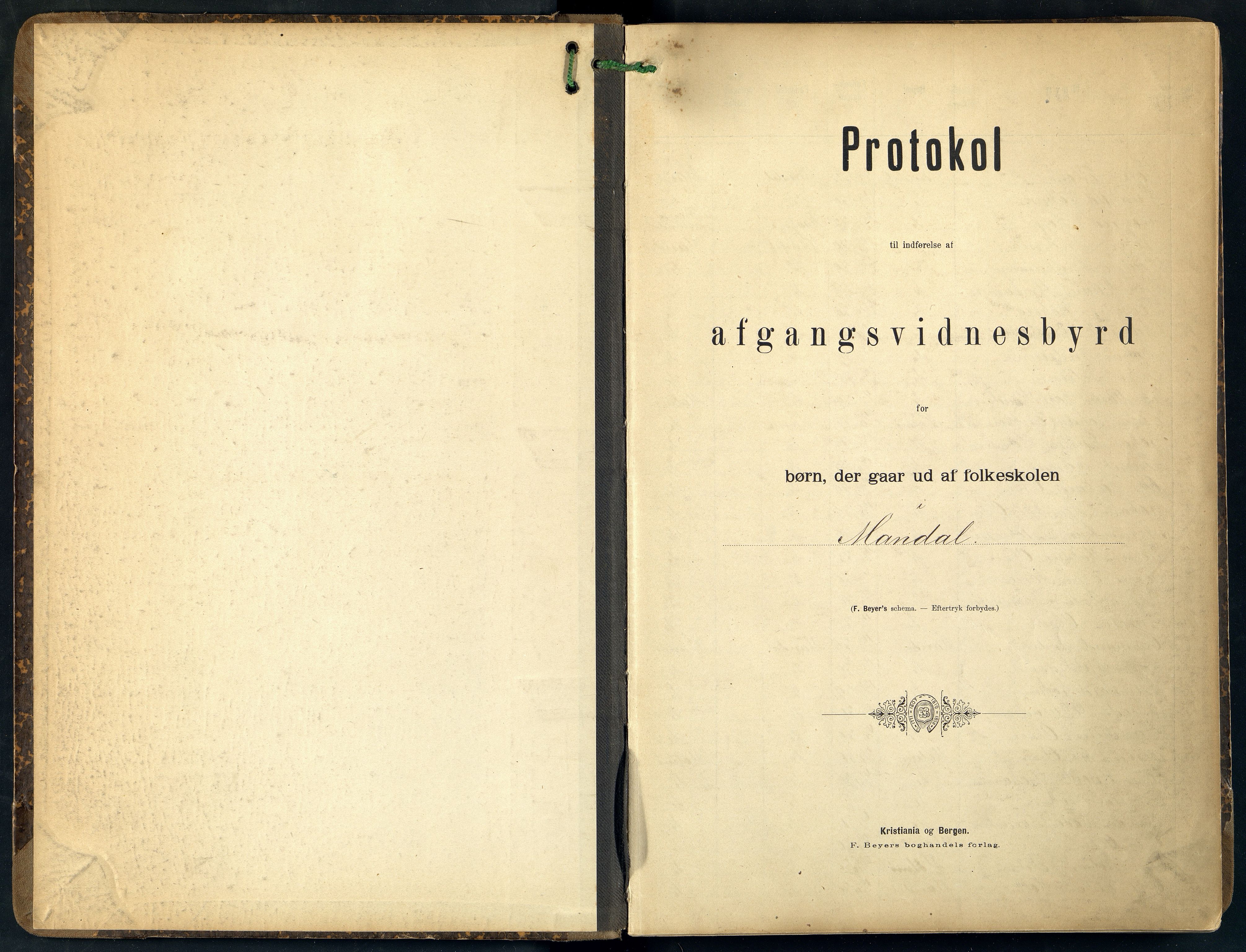 Mandal By - Mandal Allmueskole/Folkeskole/Skole, IKAV/1002MG551/F/L0001: Avgangsvitnemålsprotokoll, 1893-1919