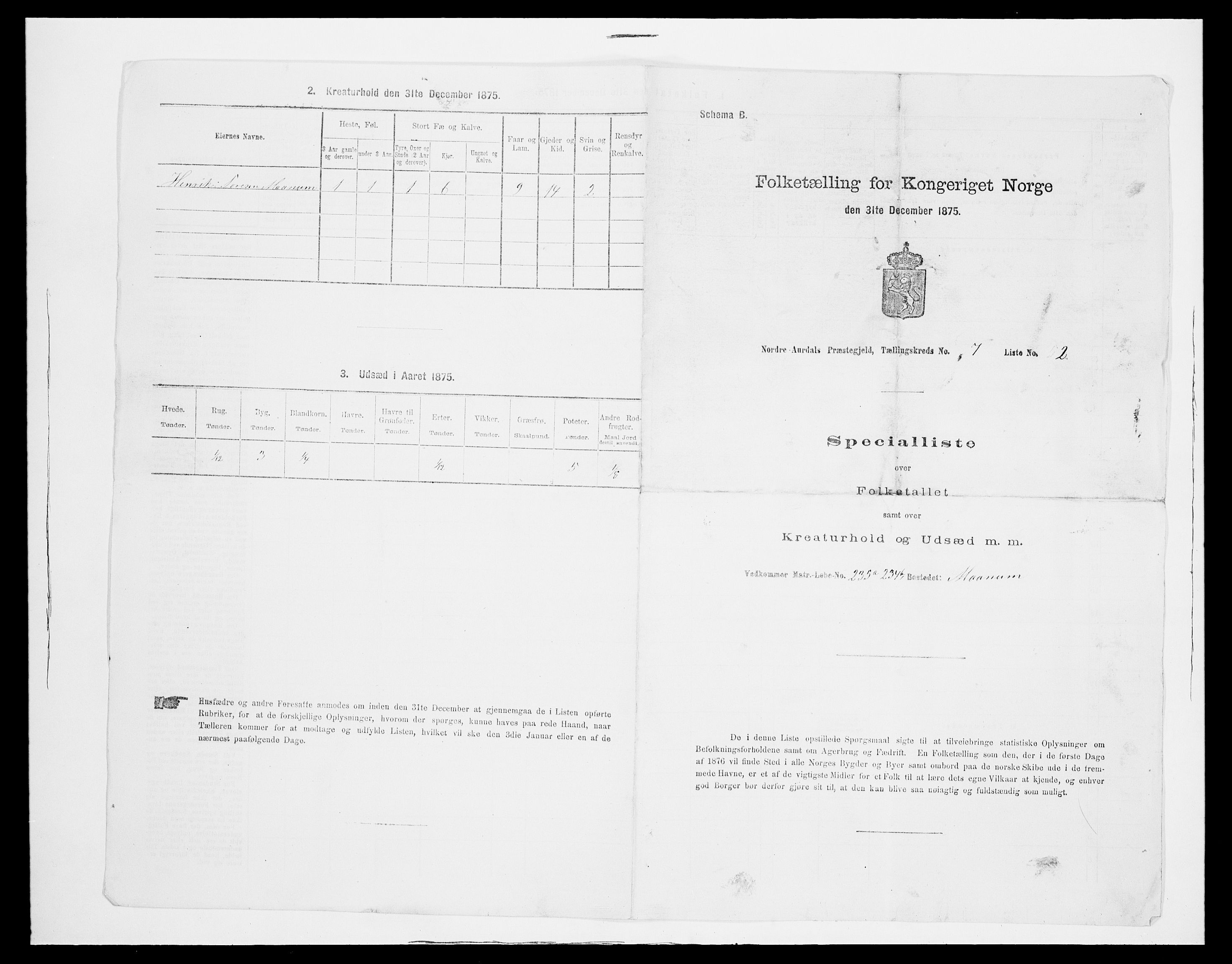 SAH, Folketelling 1875 for 0542P Nord-Aurdal prestegjeld, 1875, s. 1227