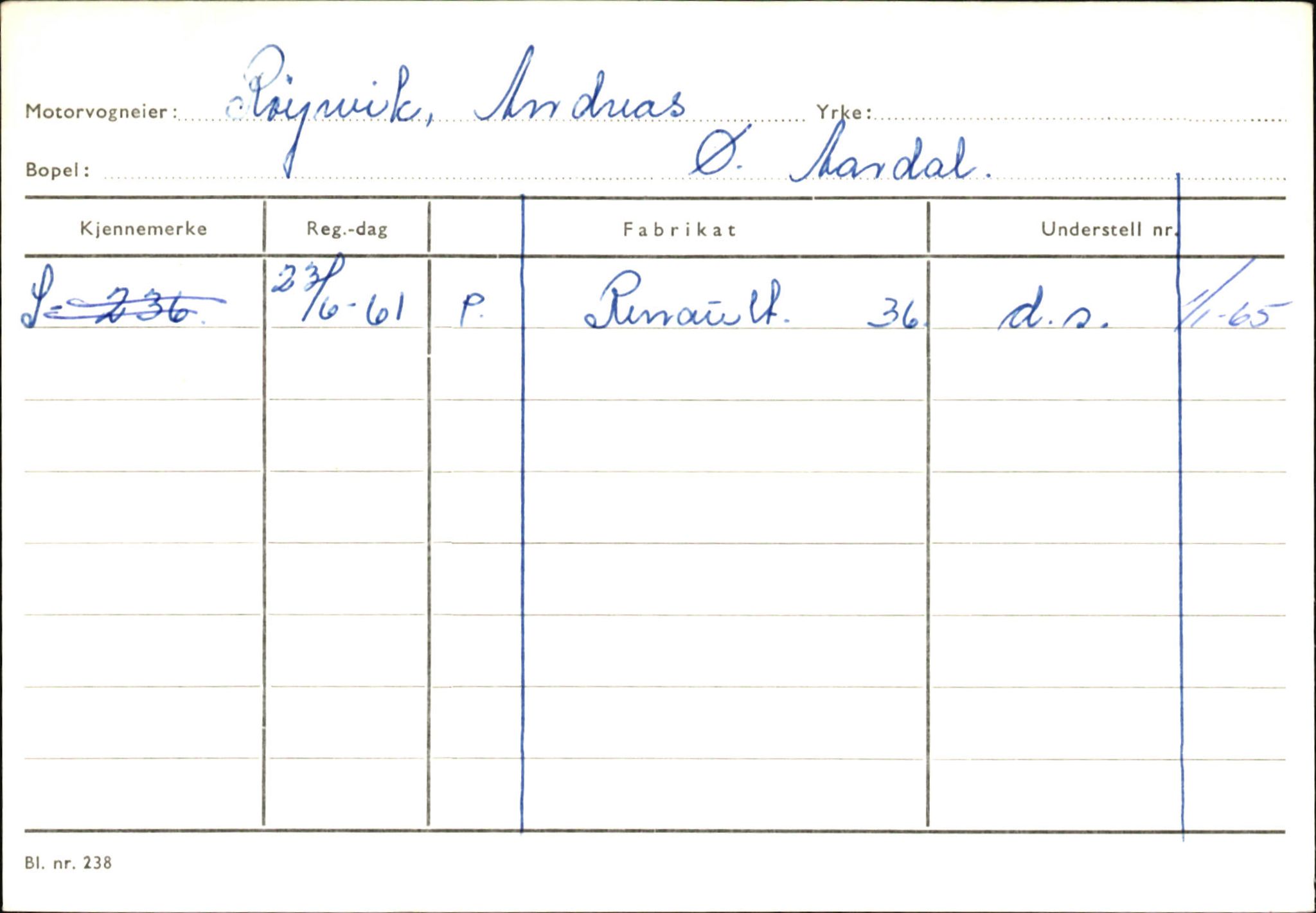 Statens vegvesen, Sogn og Fjordane vegkontor, SAB/A-5301/4/F/L0146: Registerkort Årdal R-Å samt diverse kort, 1945-1975, s. 148