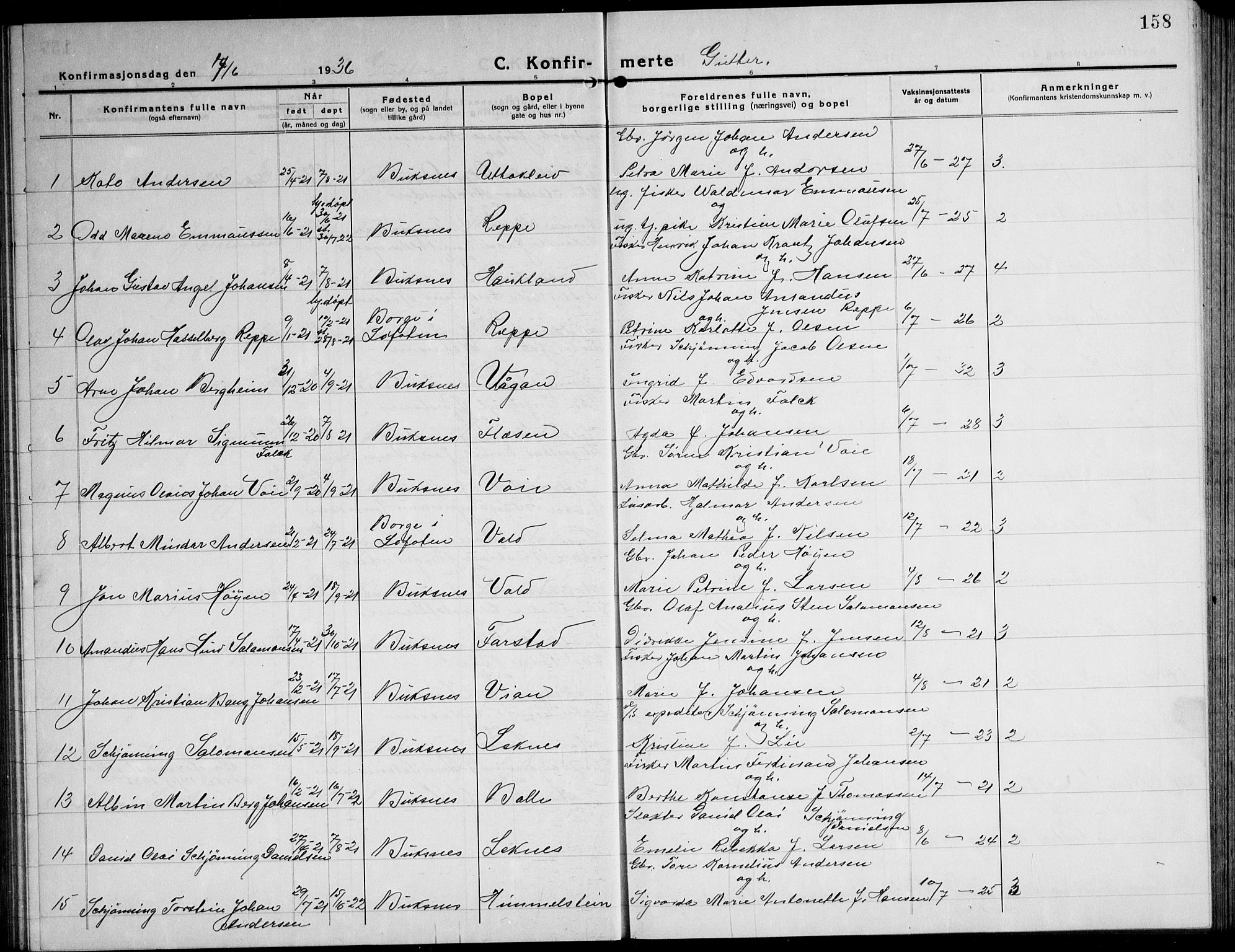 Ministerialprotokoller, klokkerbøker og fødselsregistre - Nordland, SAT/A-1459/881/L1170: Klokkerbok nr. 881C07, 1930-1943, s. 158