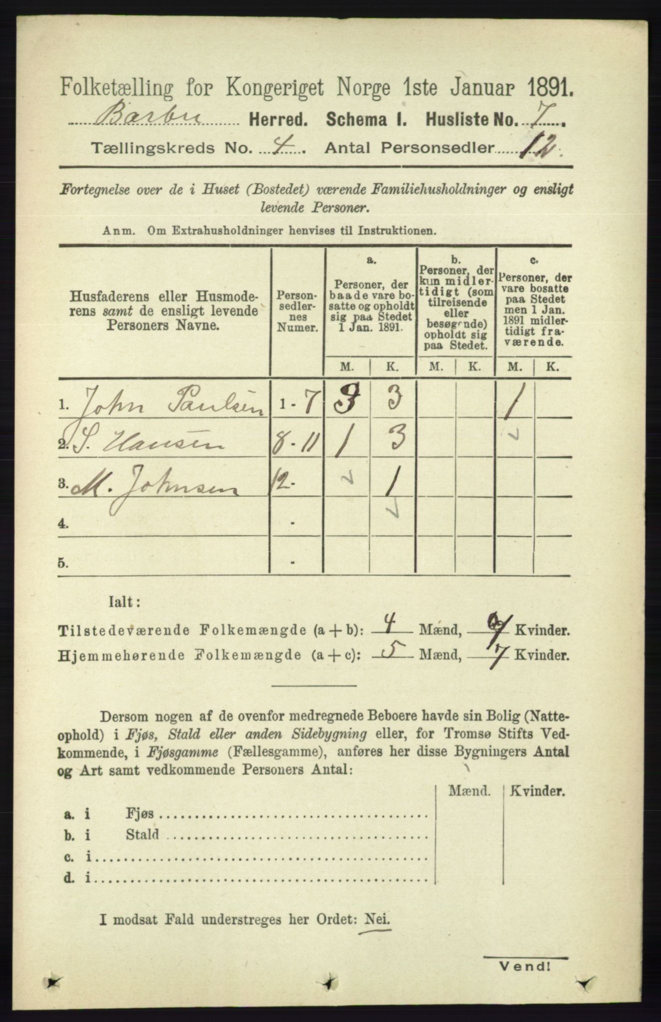 RA, Folketelling 1891 for 0990 Barbu herred, 1891, s. 2326