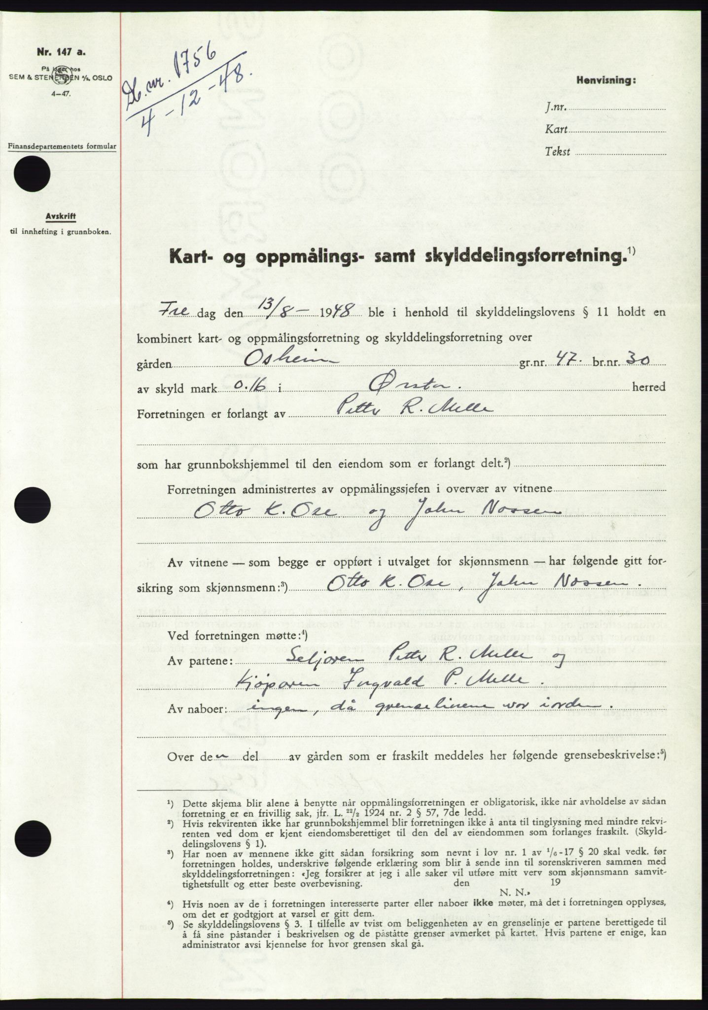 Søre Sunnmøre sorenskriveri, AV/SAT-A-4122/1/2/2C/L0083: Pantebok nr. 9A, 1948-1949, Dagboknr: 1756/1948