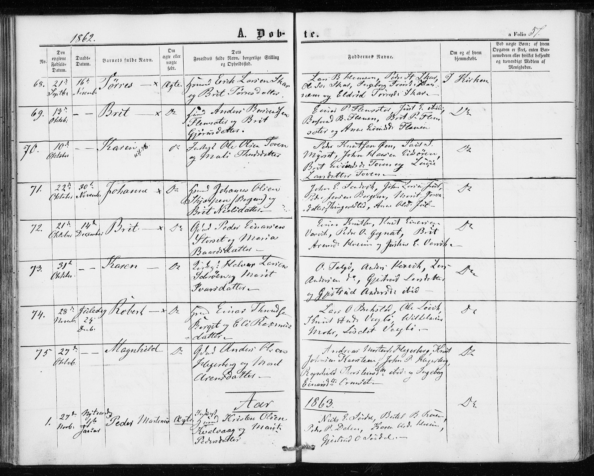 Ministerialprotokoller, klokkerbøker og fødselsregistre - Møre og Romsdal, AV/SAT-A-1454/586/L0985: Ministerialbok nr. 586A11, 1857-1866, s. 57