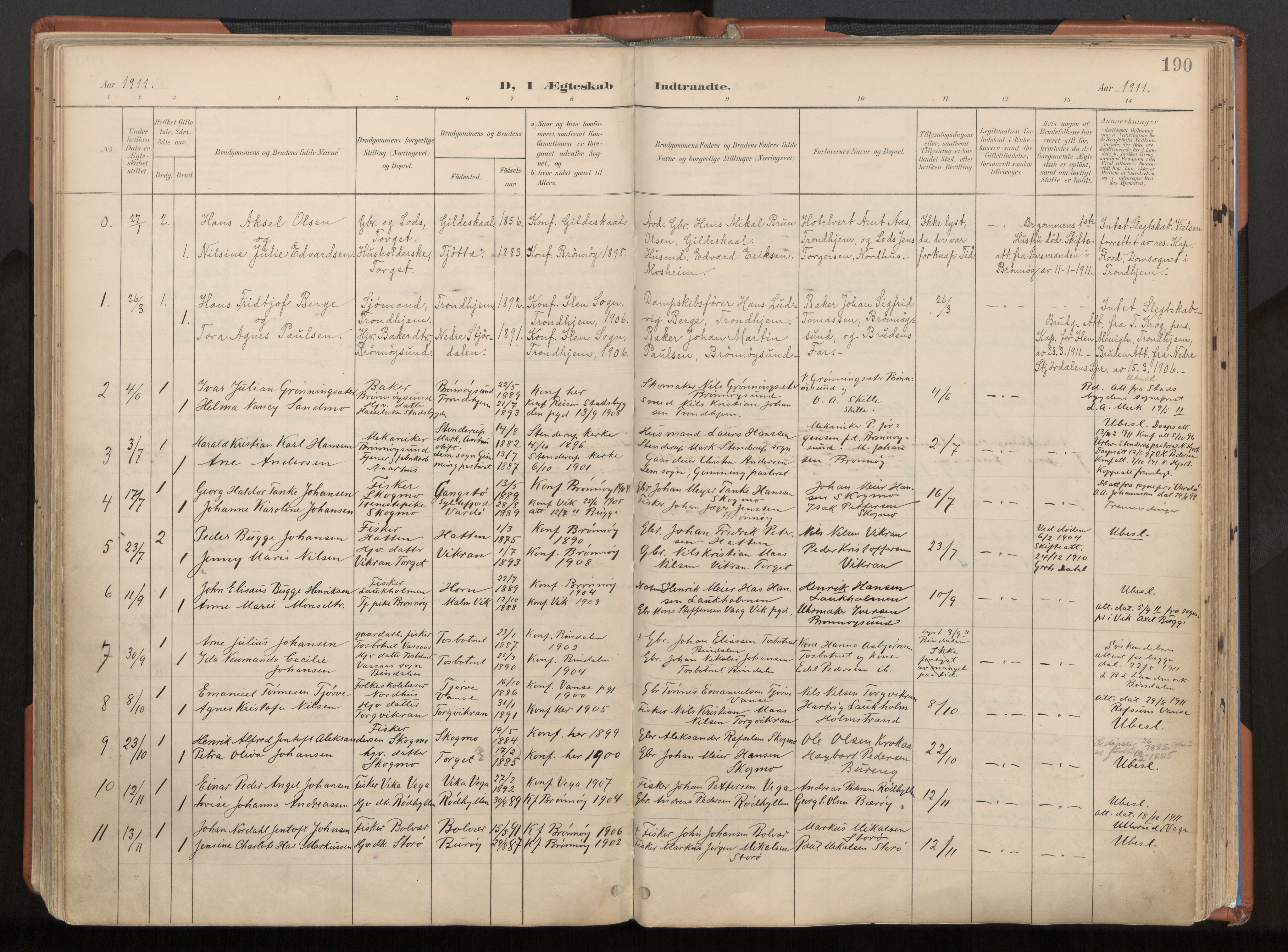 Ministerialprotokoller, klokkerbøker og fødselsregistre - Nordland, AV/SAT-A-1459/813/L0201: Ministerialbok nr. 813A11, 1901-1918, s. 190