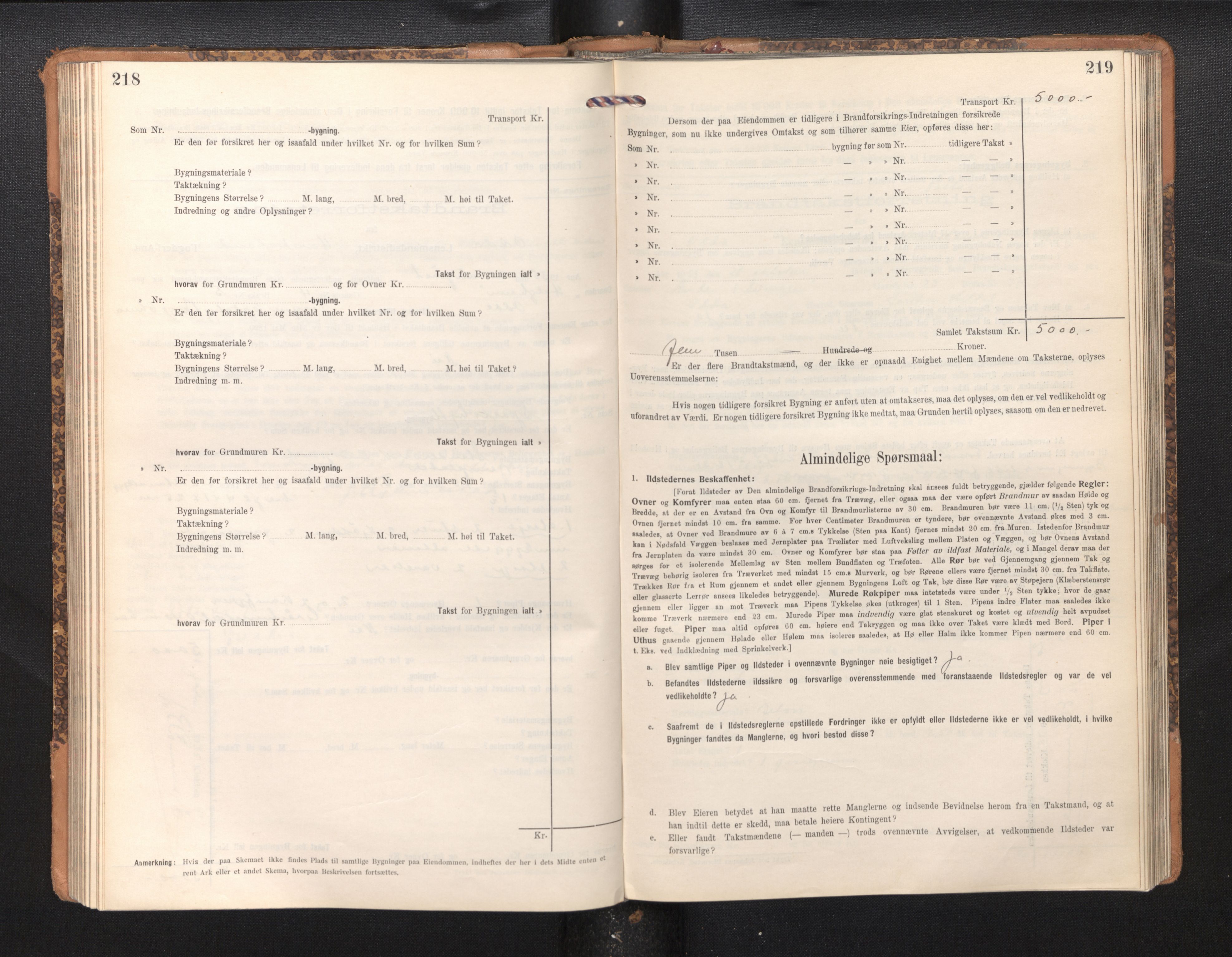 Lensmannen i Odda, SAB/A-34001/0012/L0003: Branntakstprotokoll, skjematakst, 1916-1948, s. 218-219