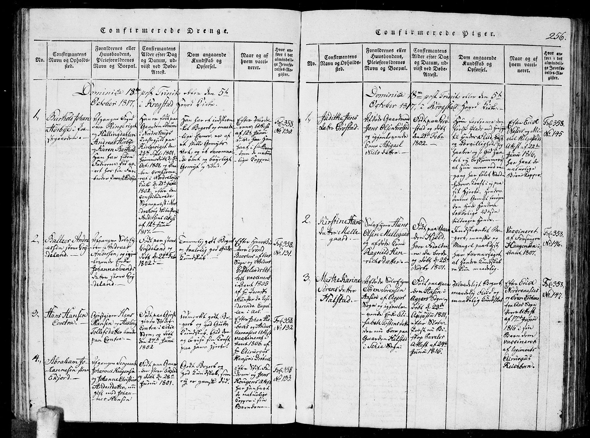 Kråkstad prestekontor Kirkebøker, AV/SAO-A-10125a/G/Ga/L0001: Klokkerbok nr. I 1, 1813-1824, s. 256