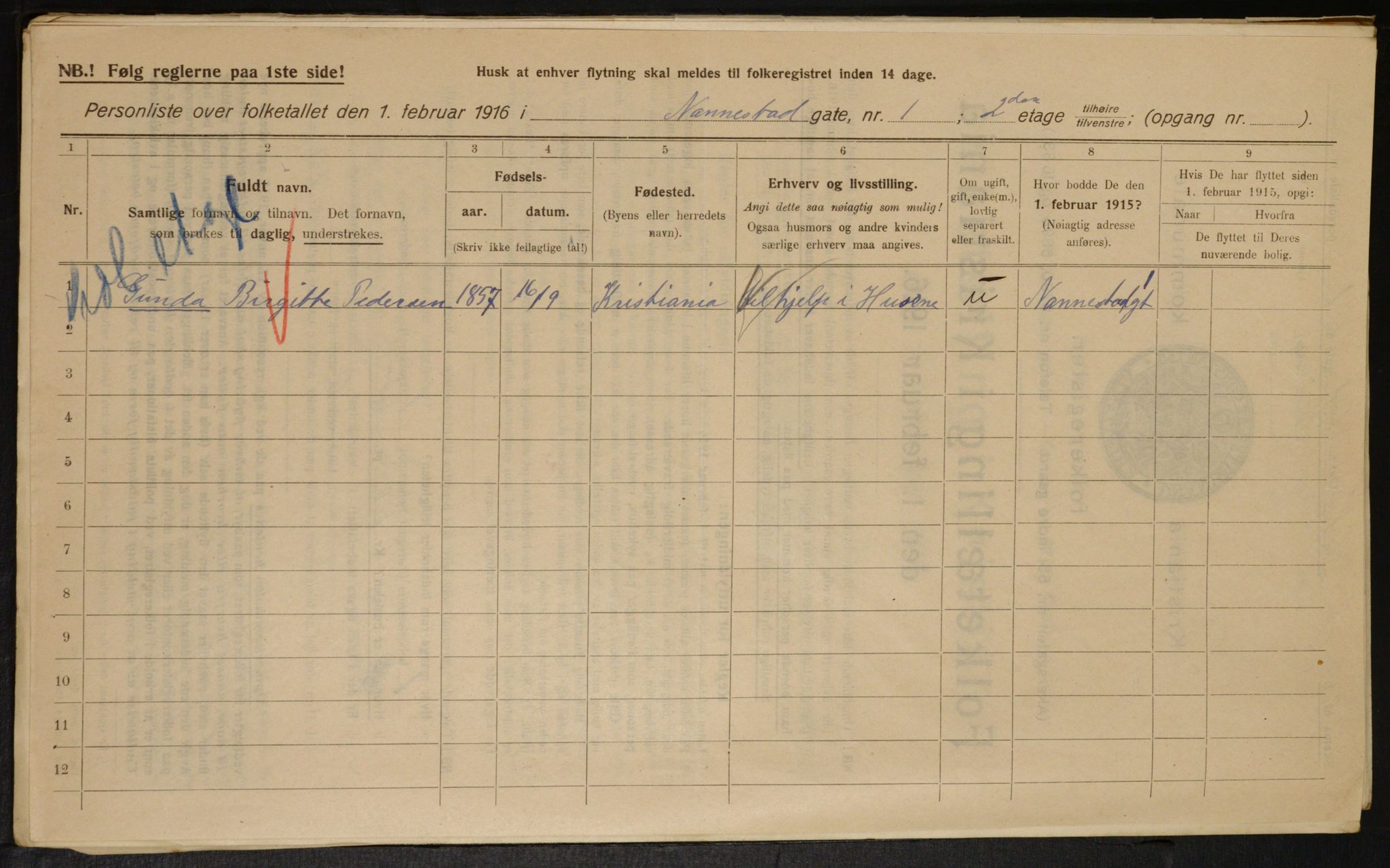 OBA, Kommunal folketelling 1.2.1916 for Kristiania, 1916, s. 70745