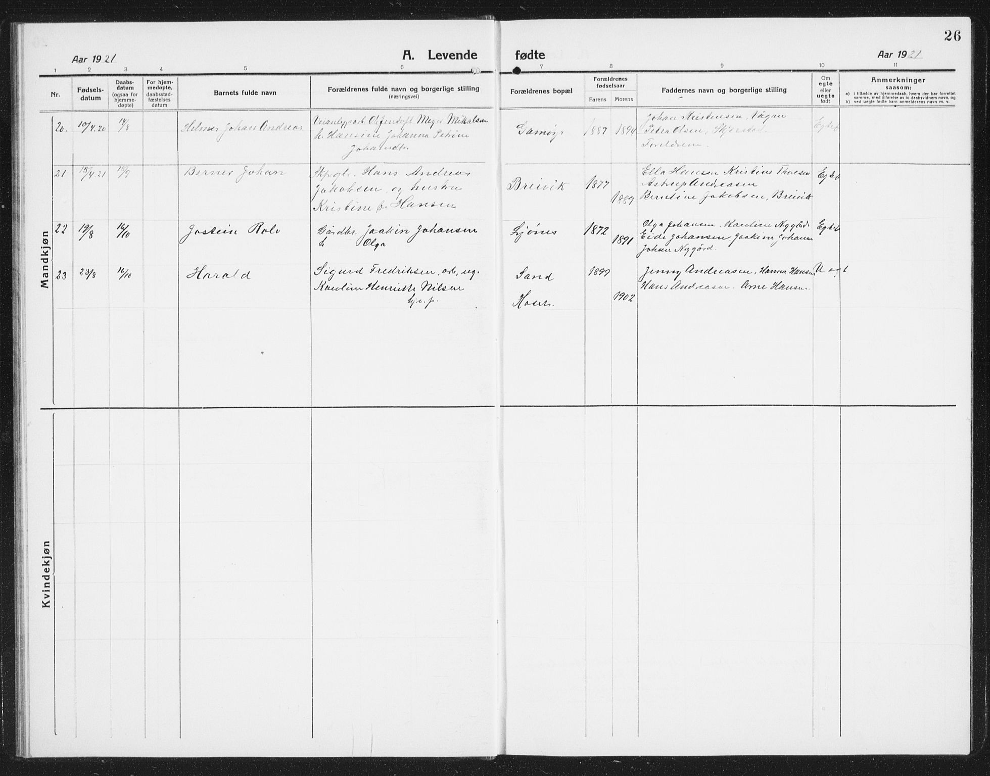 Ministerialprotokoller, klokkerbøker og fødselsregistre - Nordland, AV/SAT-A-1459/852/L0757: Klokkerbok nr. 852C08, 1916-1934, s. 26