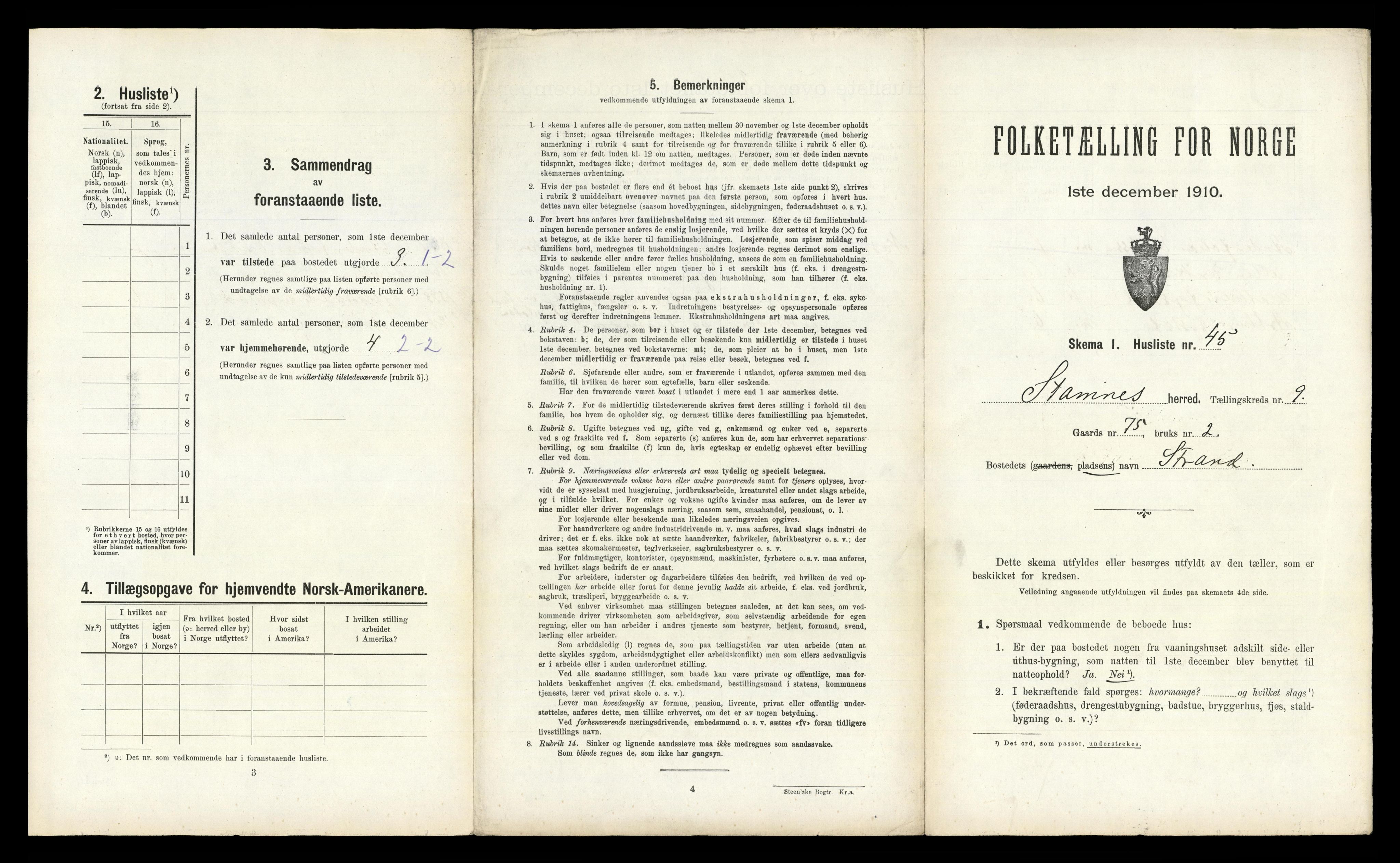 RA, Folketelling 1910 for 1821 Stamnes herred, 1910, s. 960