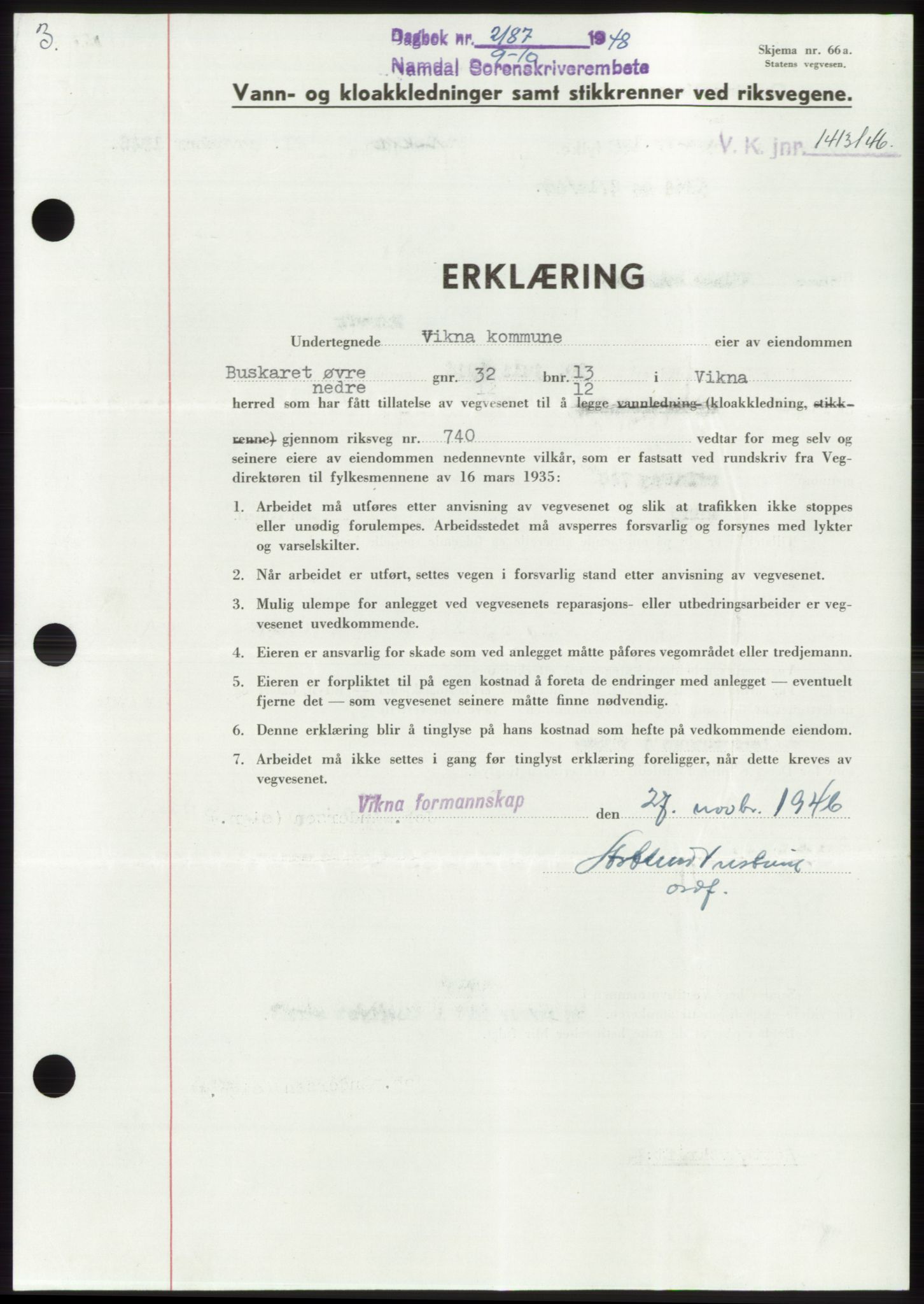 Namdal sorenskriveri, SAT/A-4133/1/2/2C: Pantebok nr. -, 1948-1948, Dagboknr: 2187/1948