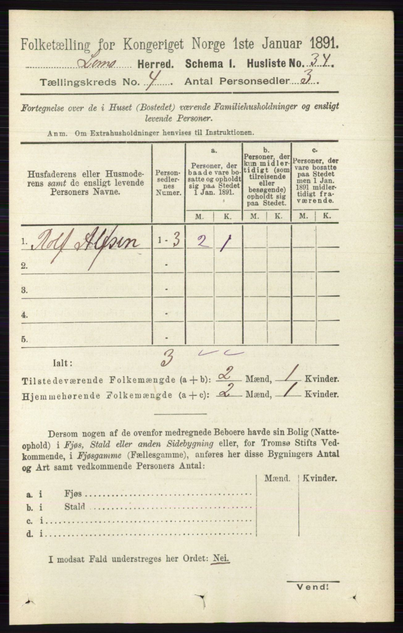 RA, Folketelling 1891 for 0514 Lom herred, 1891, s. 1489